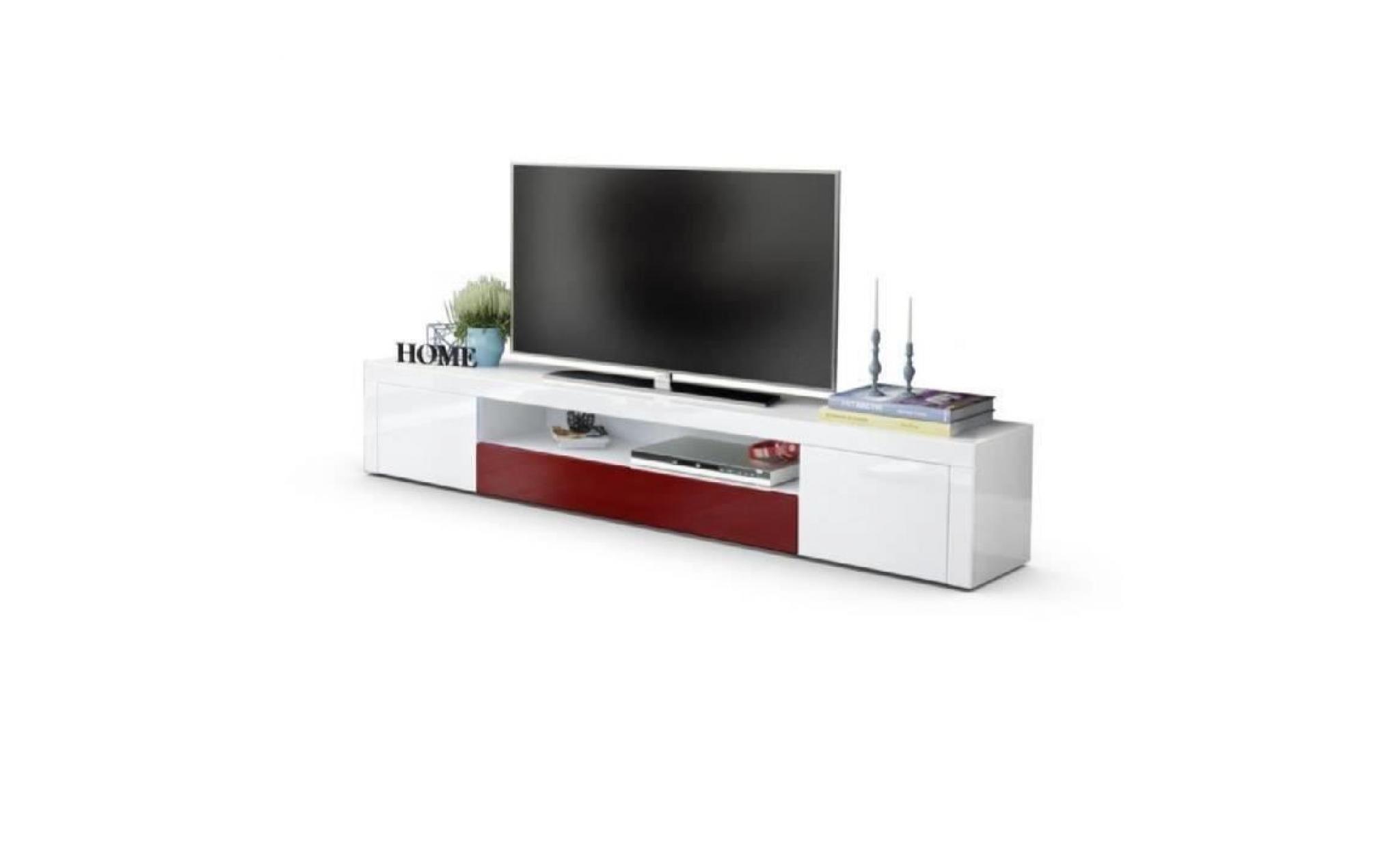meuble tv moderne laqué blanc et bordeaux 200 cm  avec led