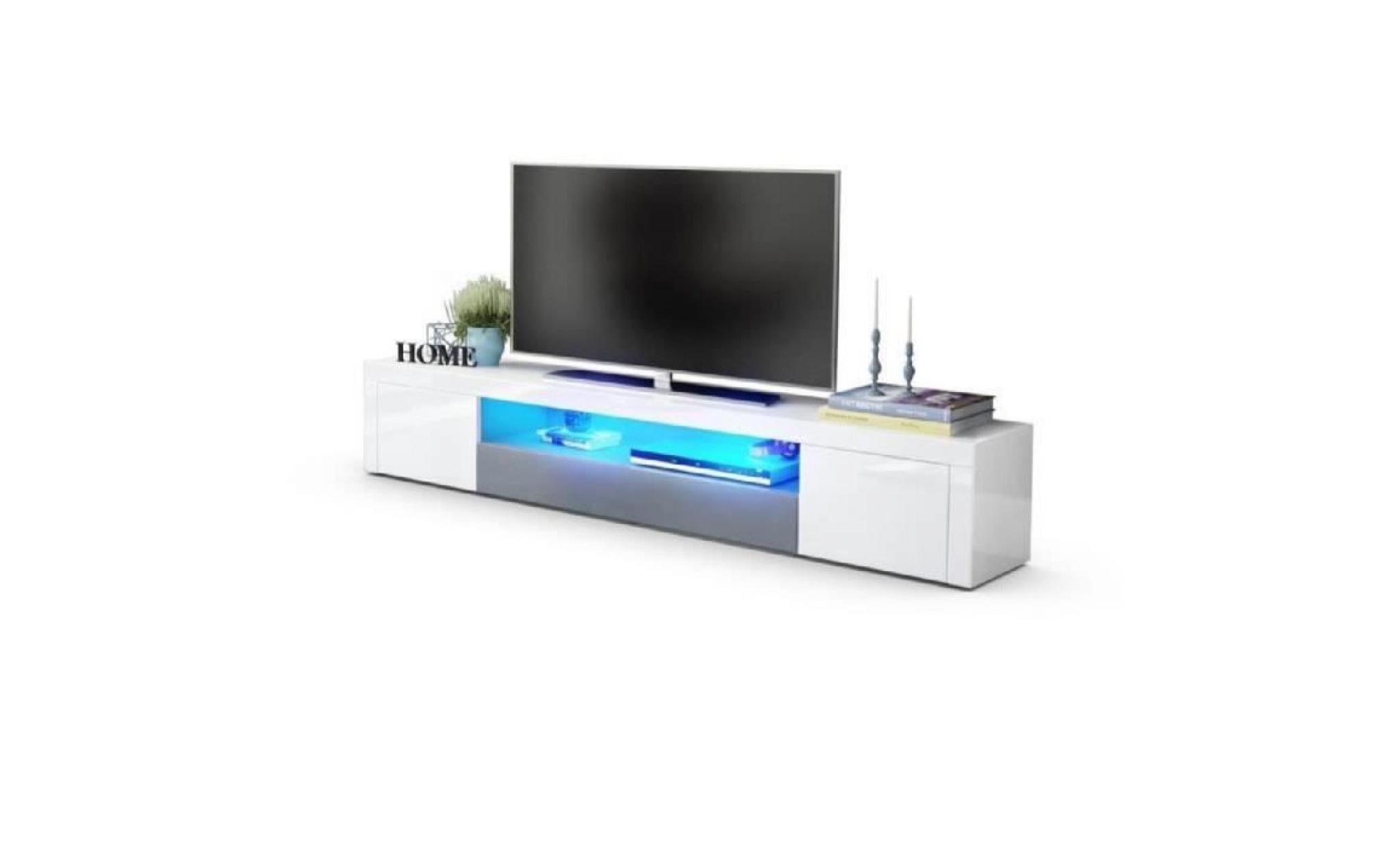meuble tv moderne laqué blanc et gris 200 cm  avec led