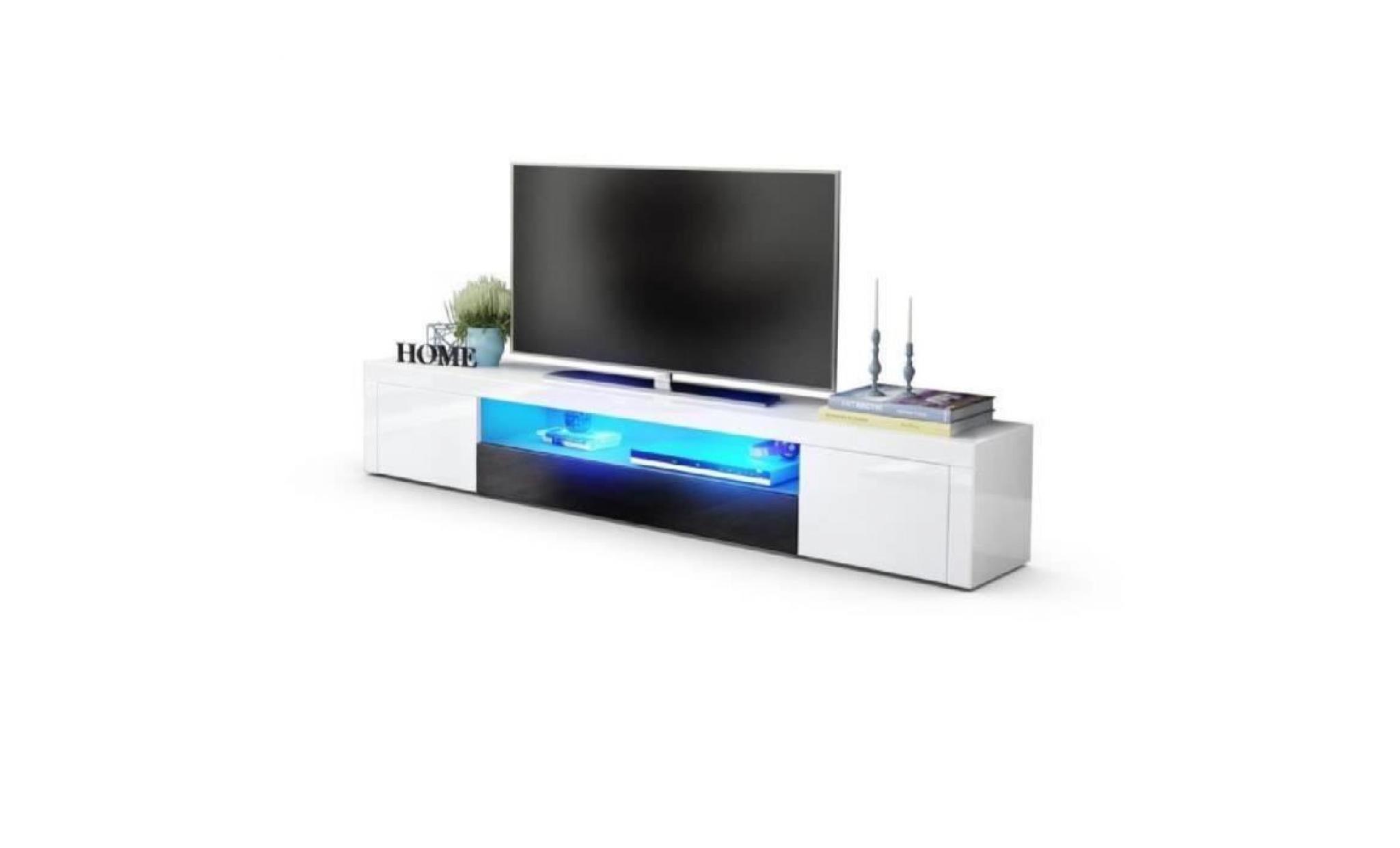 meuble tv moderne laqué blanc et noir  200 cm  avec led