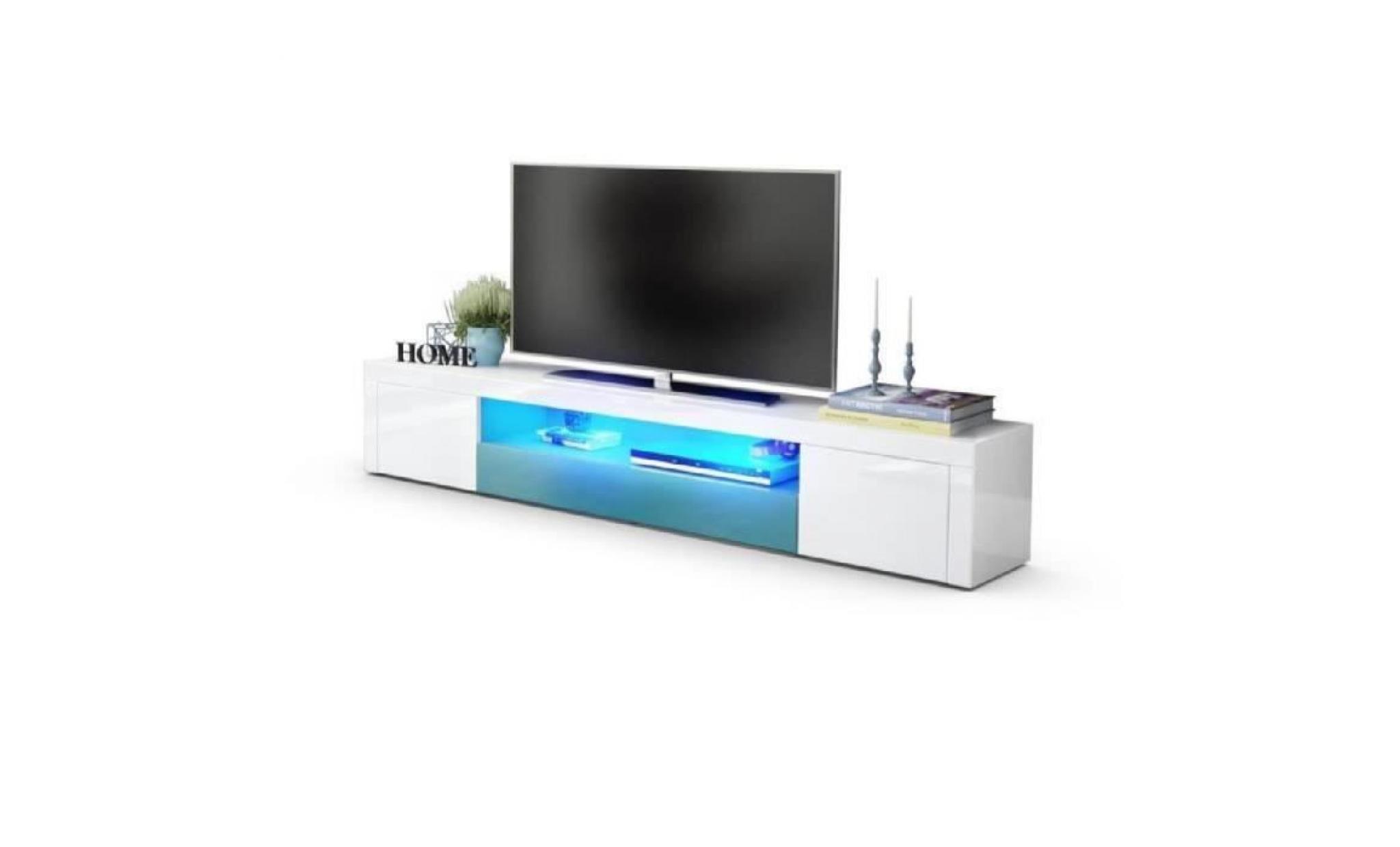 meuble tv moderne laqué blanc et turquoise 200 cm  avec led
