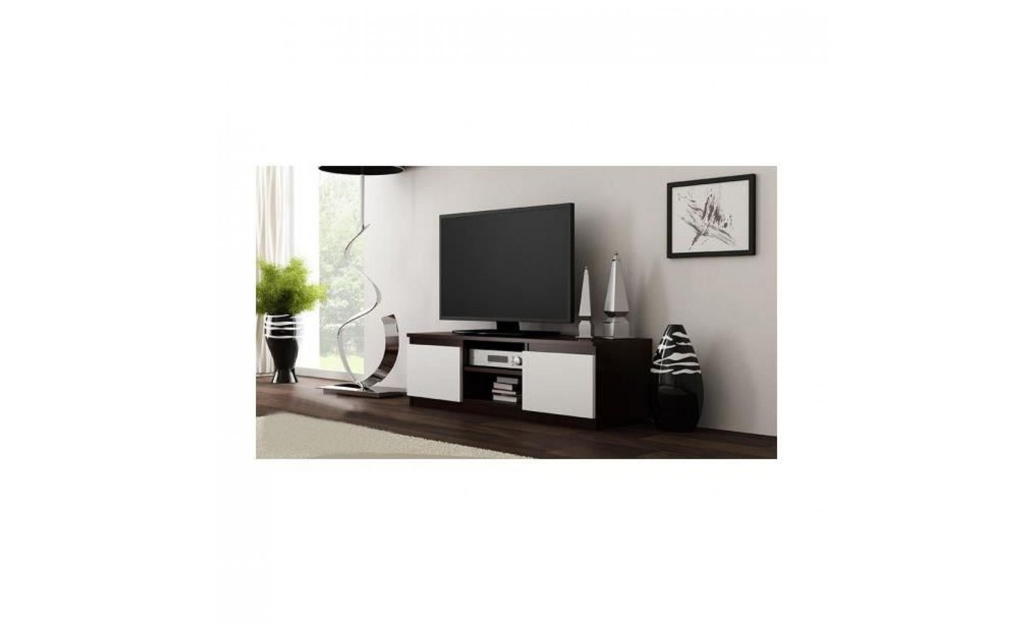meuble tv moderne pour salon 120 cm 40 wengé blanc pas cher