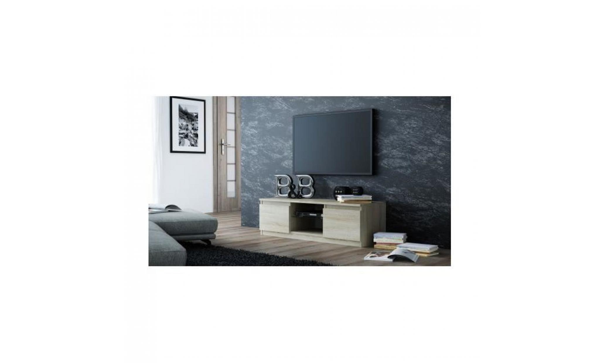 meuble tv moderne pour salon 120 cm avec une étagère en verre 40 noir pas cher