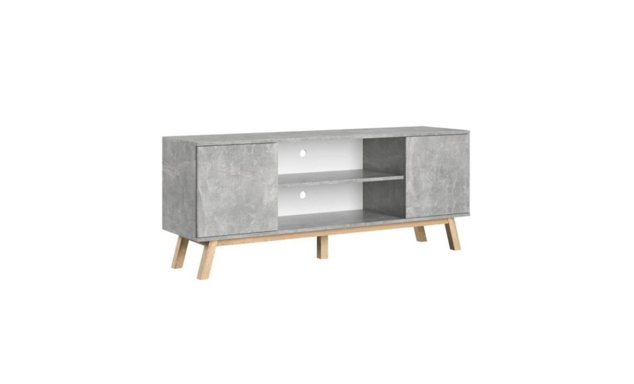 meuble tv multi usage armoire scandinave pieds en bois vero (blanc brillant)