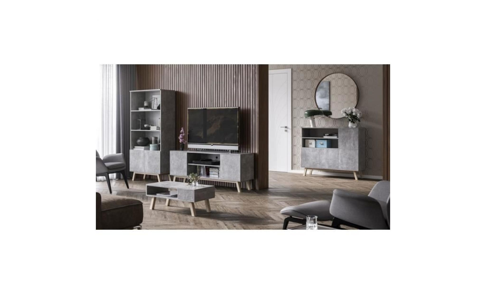 meuble tv multi usage armoire scandinave pieds en bois romeo (gris) pas cher