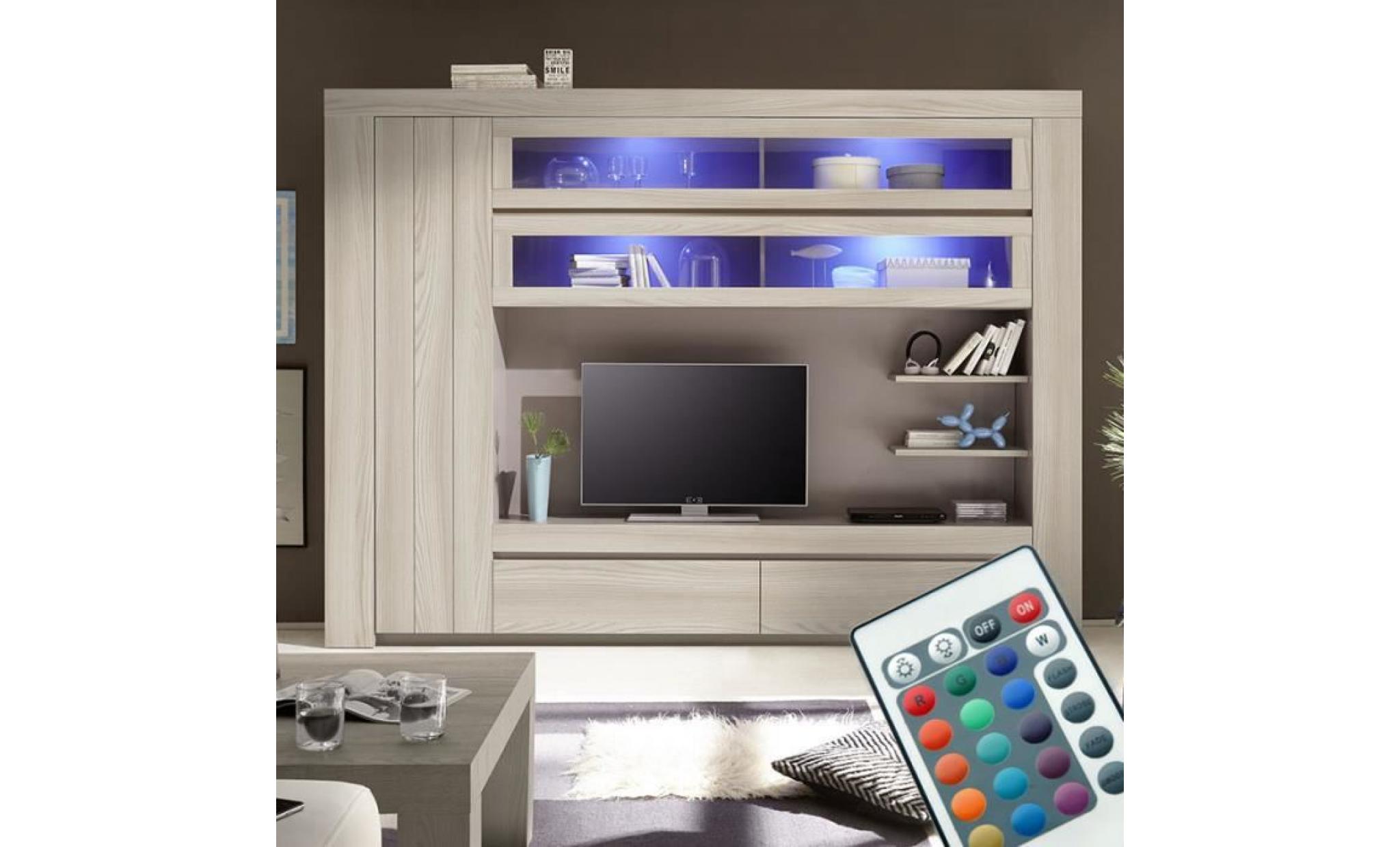 meuble tv mural couleur bois gris murano  avec éclairage