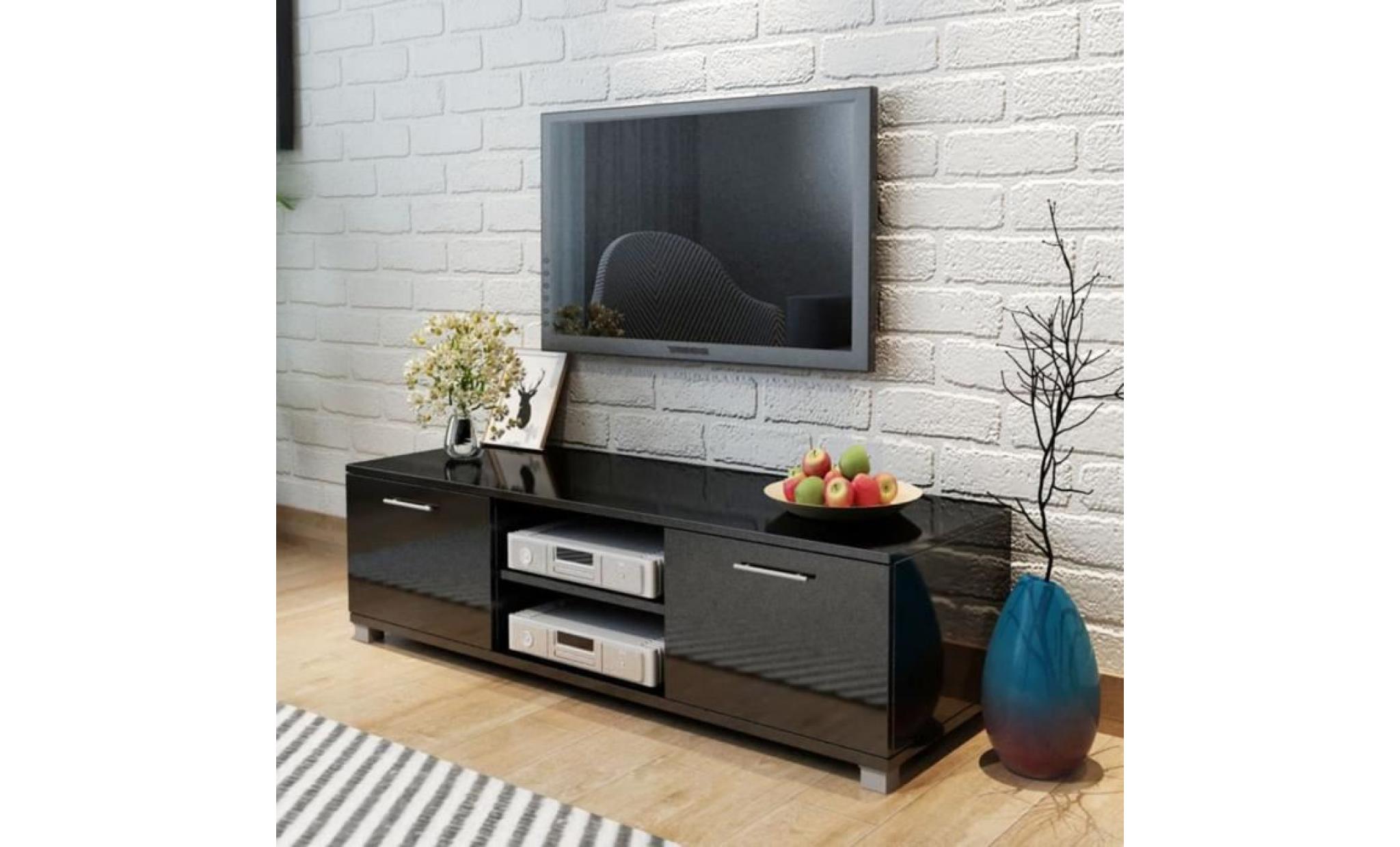 meuble tv noir brillant audio meuble hifi scandinave contemporain 120 x 40,3 x 34,7 cm