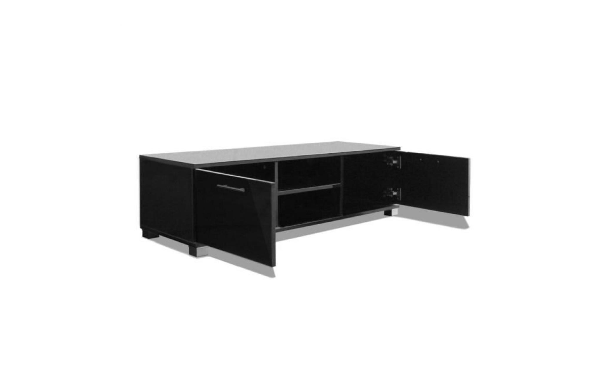 meuble tv noir brillant audio meuble hifi scandinave contemporain 120 x 40,3 x 34,7 cm pas cher