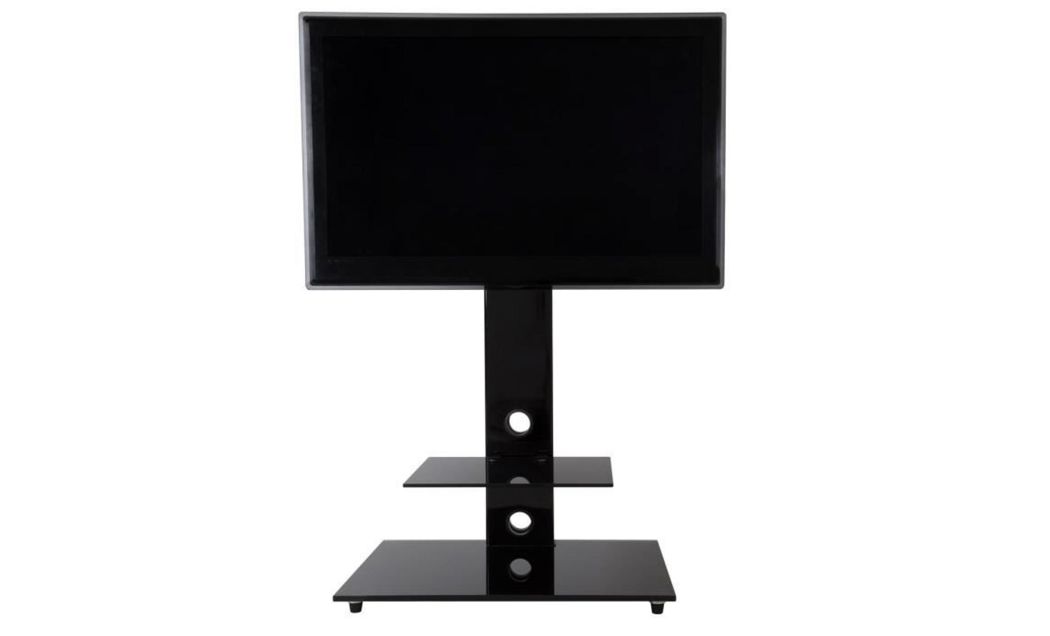 meuble tv noir brillant porte à faux avec support fixation tv 32 à 60
