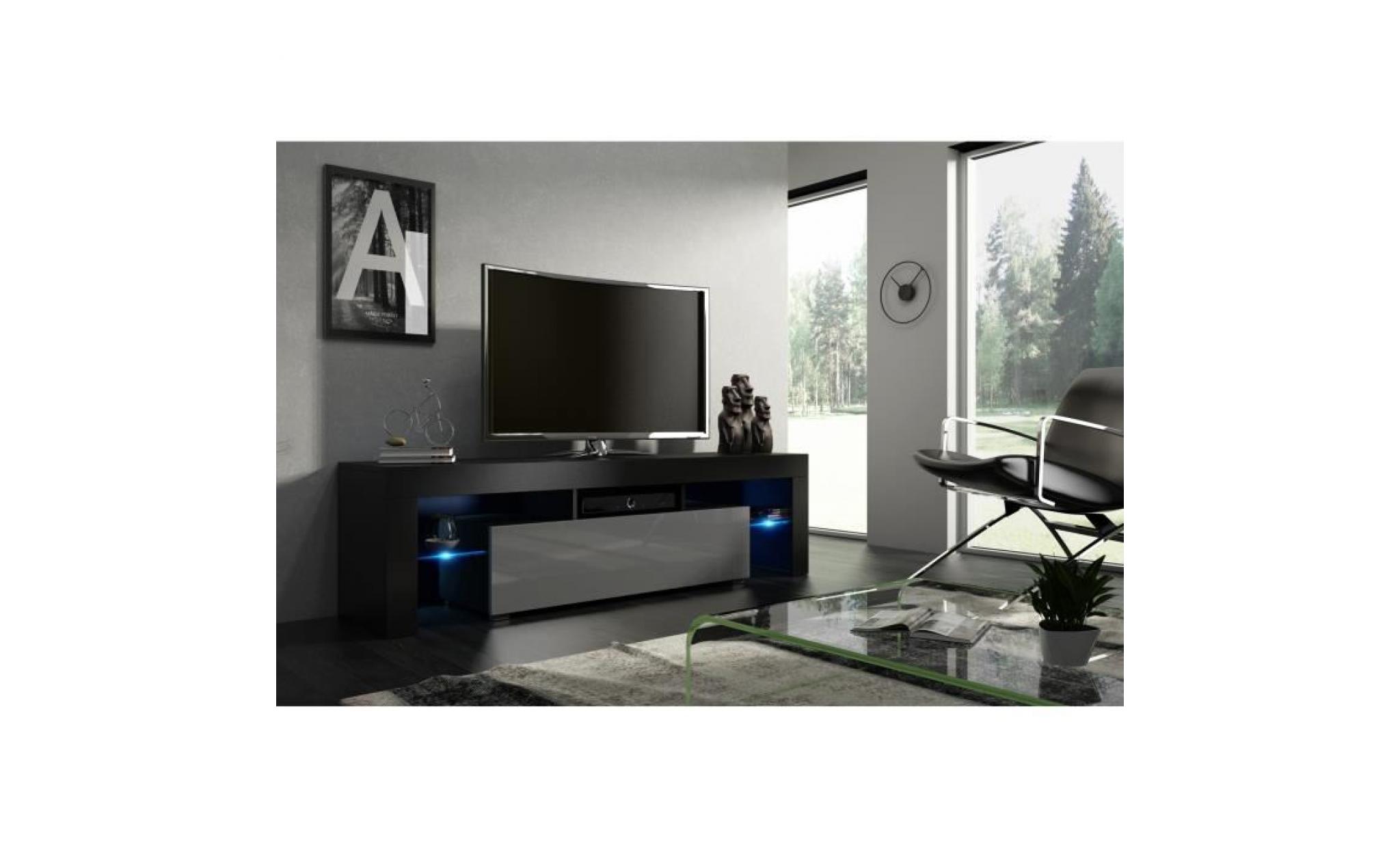 meuble tv noir mat et façade laquée gris avec led rgb