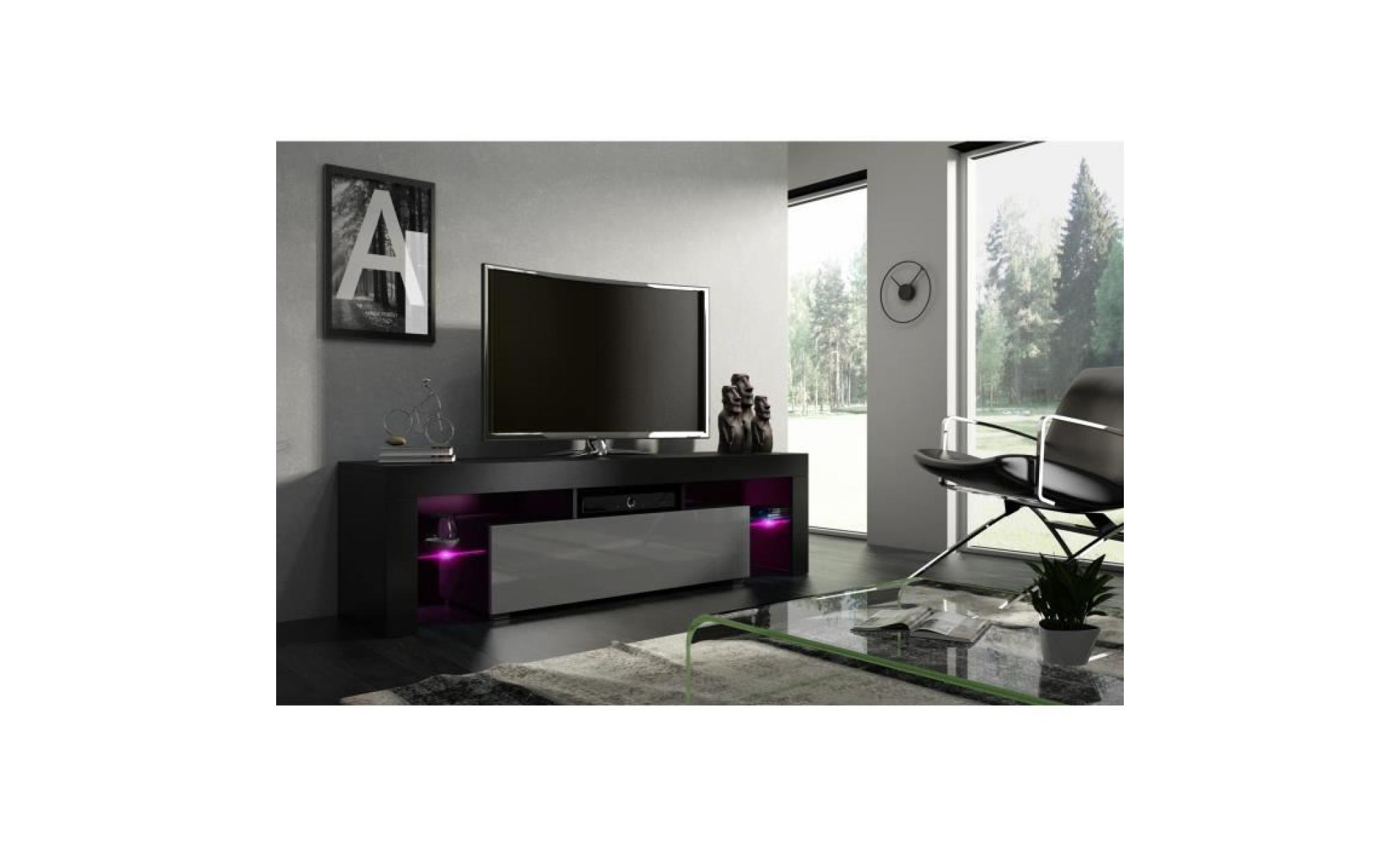 meuble tv noir mat et façade laquée gris avec led rgb pas cher