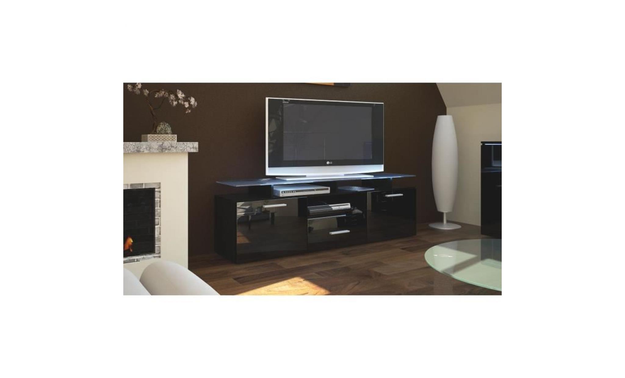 meuble tv noir mat façade laquée avec led 146 cm pas cher
