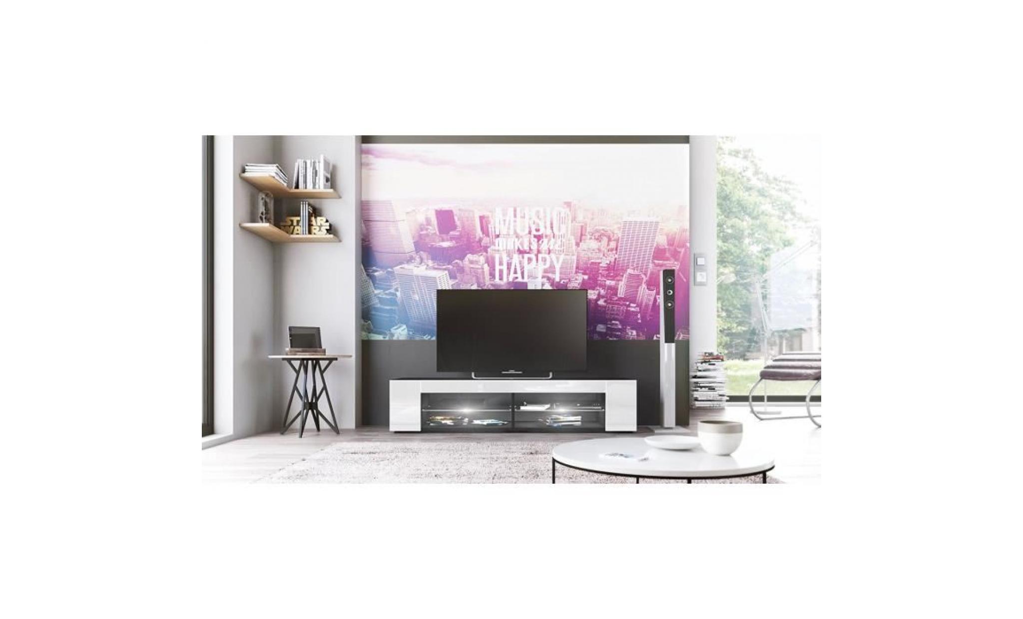 meuble tv   noir mat  façades en blanc laquées led blanc pas cher