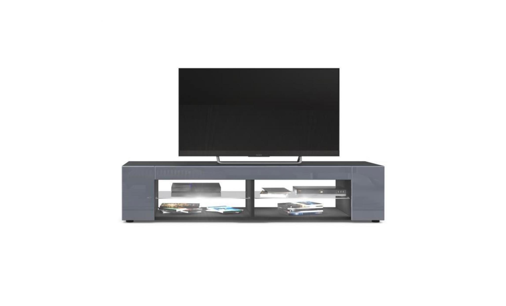 meuble tv   noir mat  façades en gris laquées led blanc