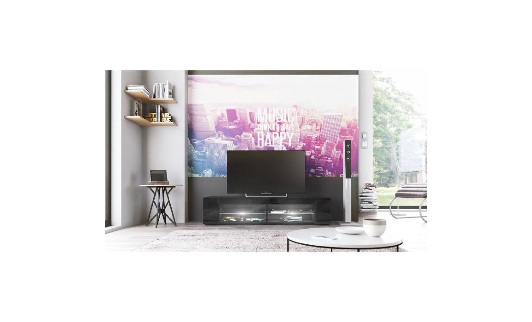 meuble tv  noir mat  façades en noir laquées led blanc pas cher