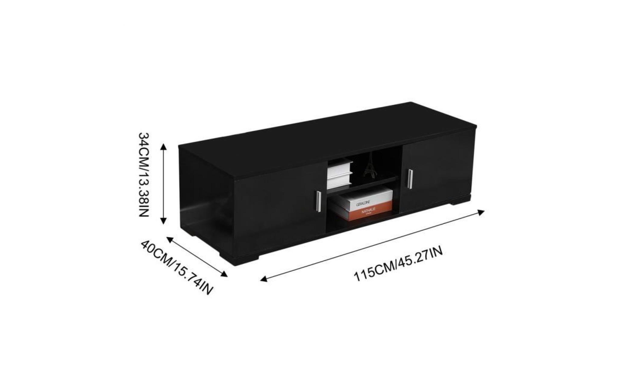 meuble tv noir mdf 2 cabinet + 2 casier meuble hifi armoire support tv 115x40x34cm pas cher