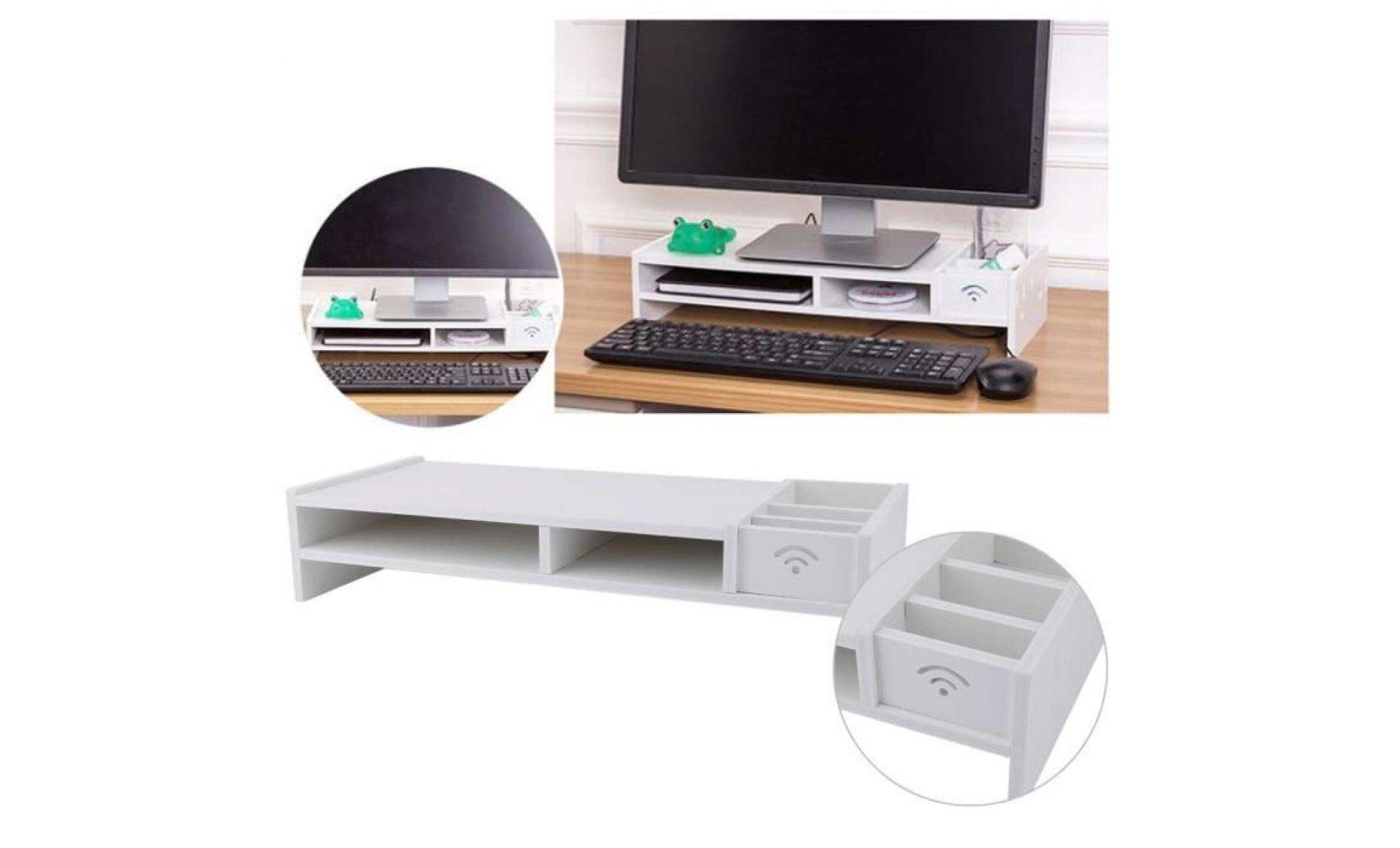 meuble tv ordinateur, support pc écran lcd, table basse, en bois blanc, 52*22.5*4cm
