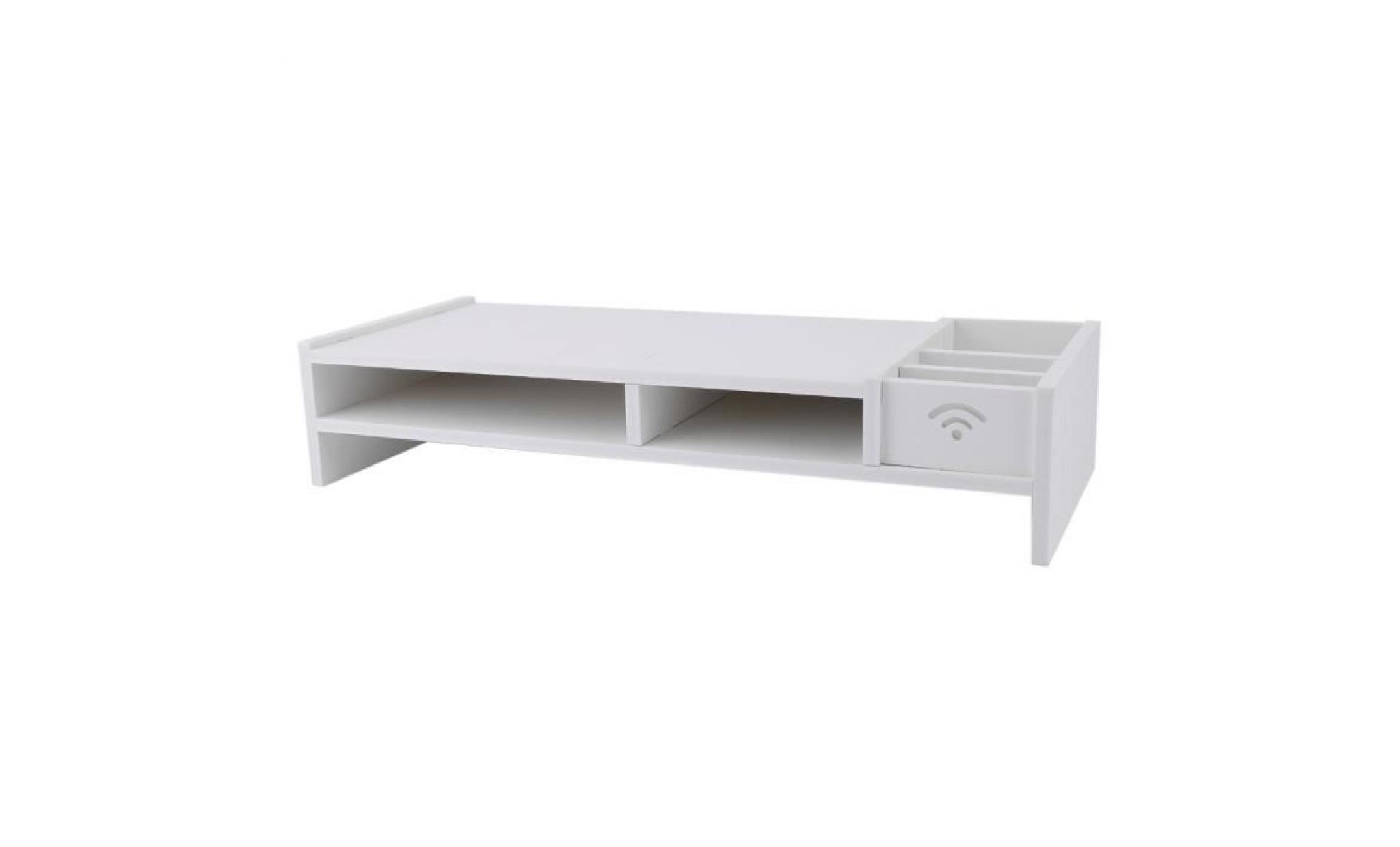meuble tv ordinateur, support pc écran lcd, table basse, en bois blanc, 52*22.5*4cm pas cher