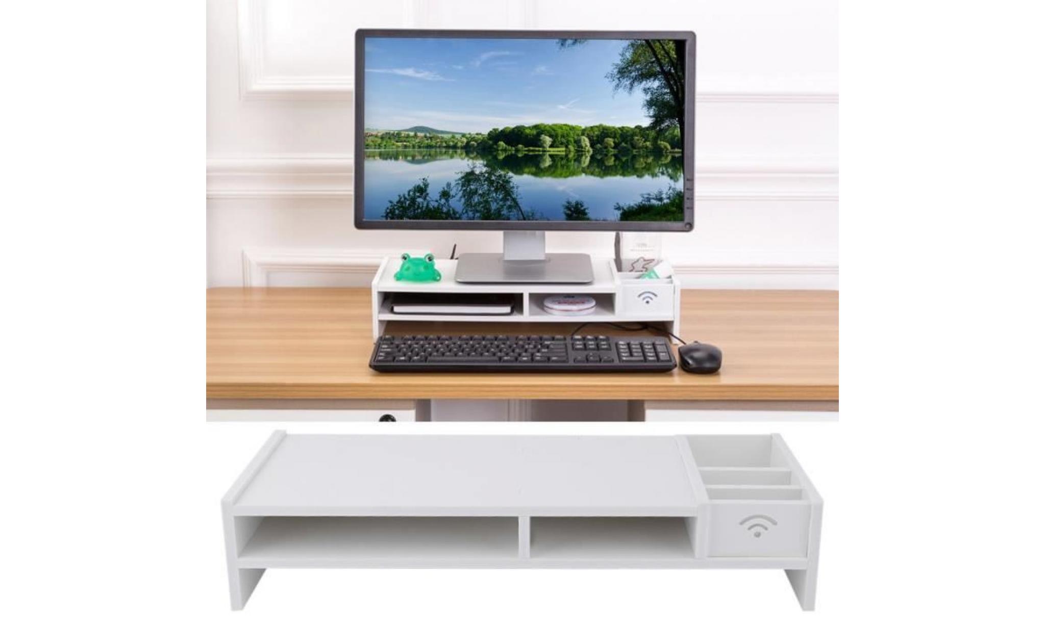 meuble tv ordinateur,support pc écran lcd,table basse,en bois blanc,48.5*20*9cm