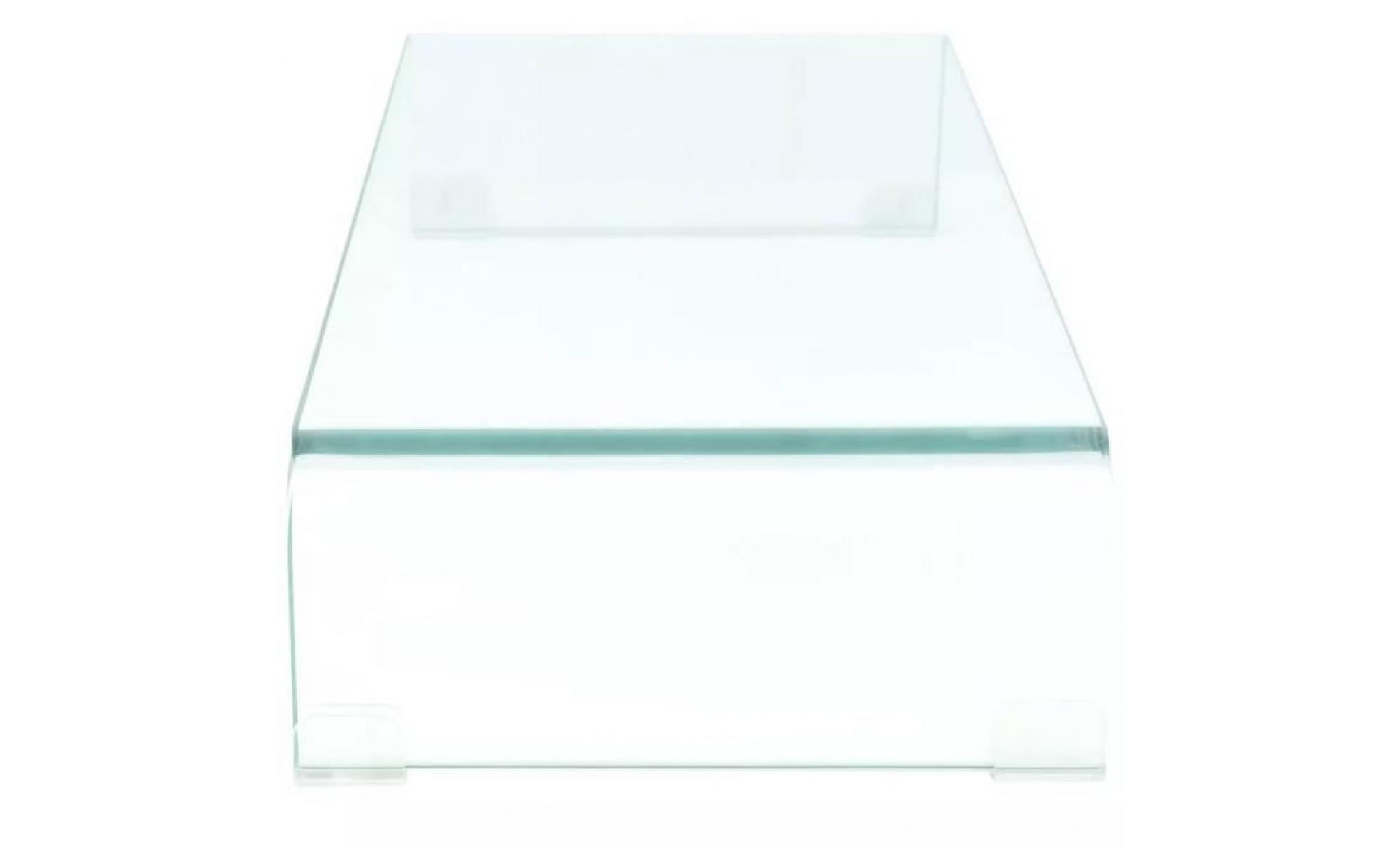 meuble tv   pour moniteur 70 x 30 x 13 cm verre transparent pas cher