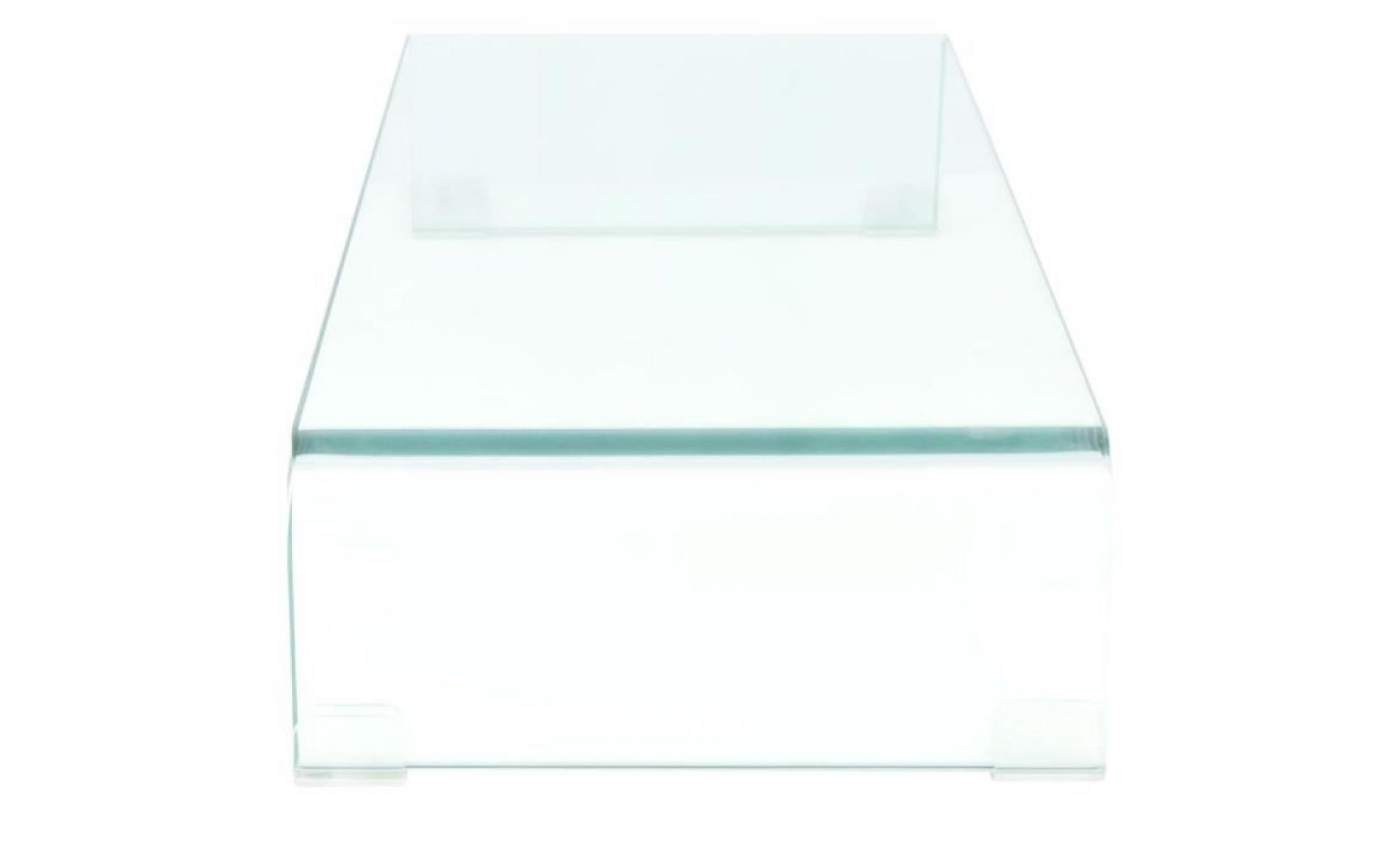 meuble tv  pour moniteur 80 x 30 x 13 cm verre transparent pas cher
