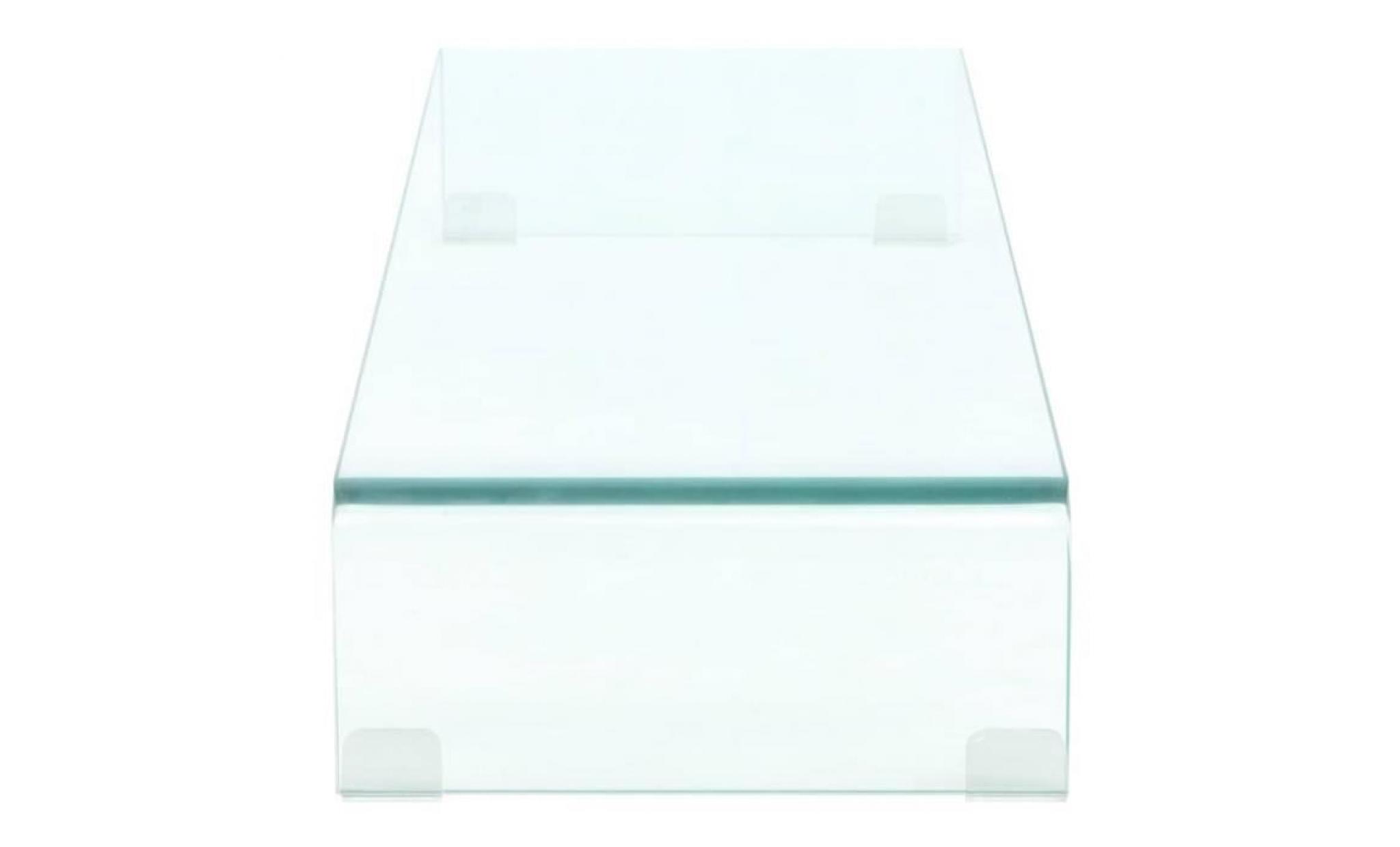 meuble tv   pour moniteur 90 x 30 x 13 cm verre transparent pas cher