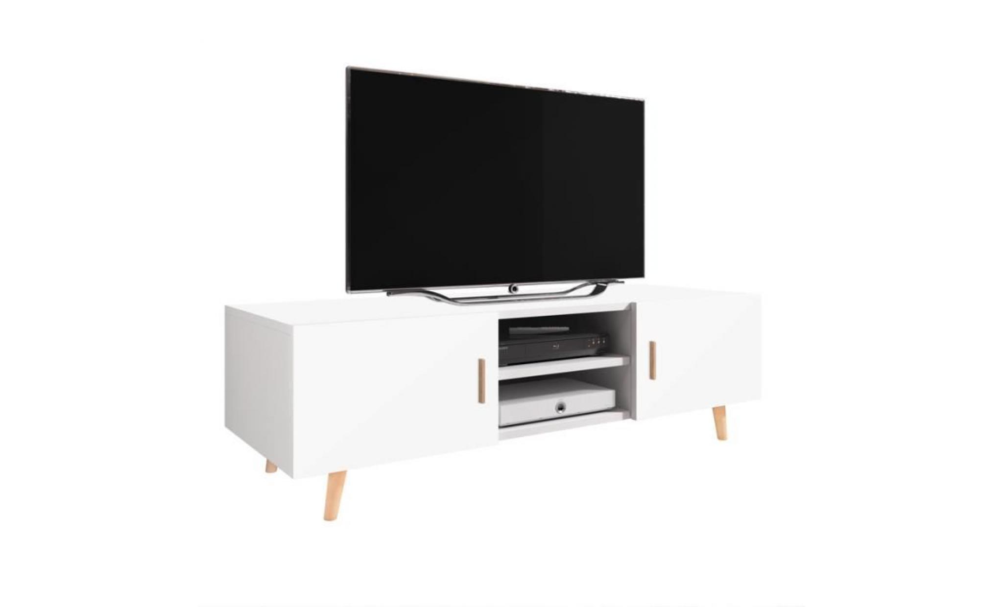 meuble tv / meuble de salon   rivano ii   140 cm   blanc mat / blanc brillant   style scandinave   style minimaliste pas cher