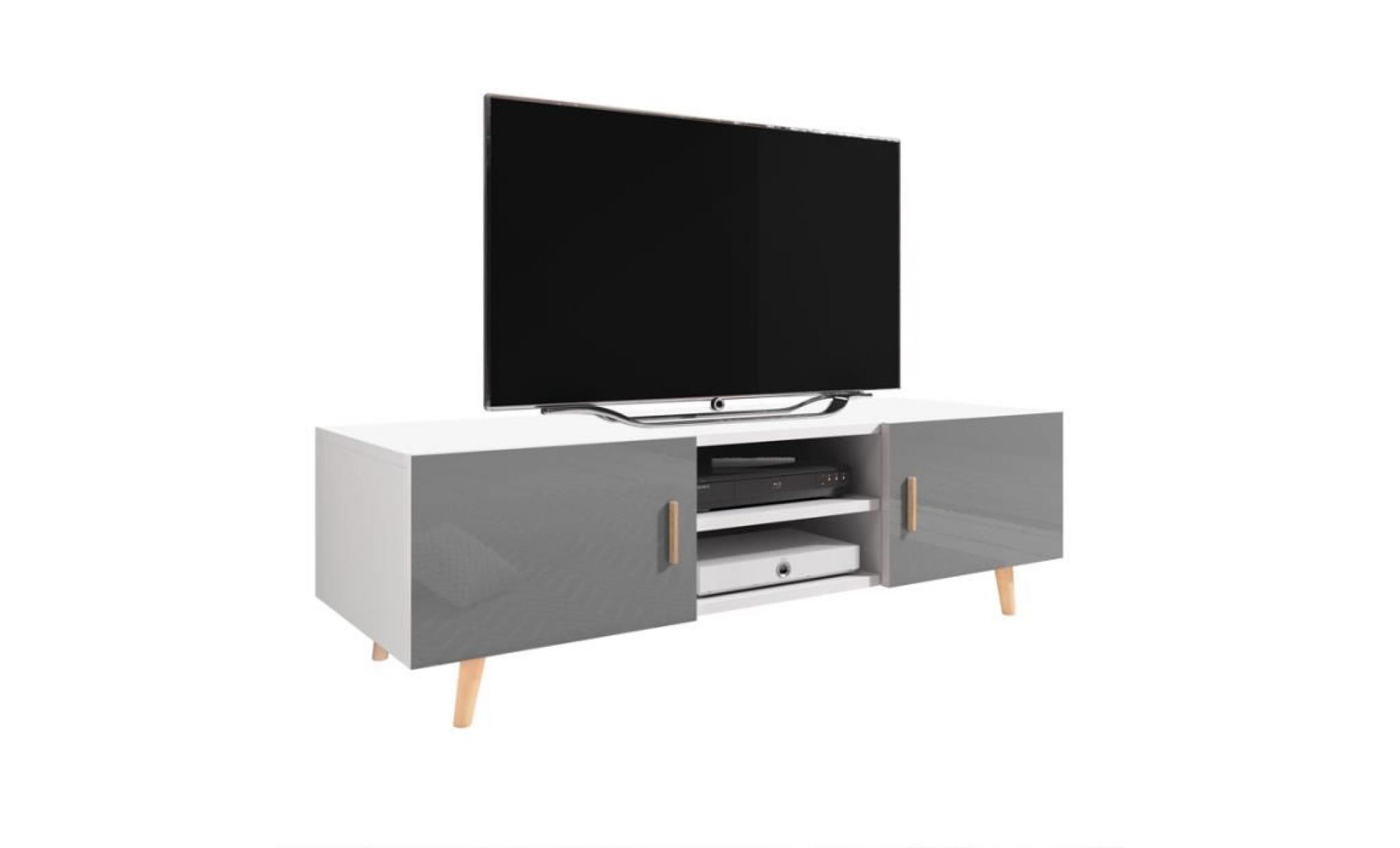 meuble tv / meuble de salon   rivano ii   140 cm   blanc mat / gris brillant   style scandinave   style minimaliste pas cher