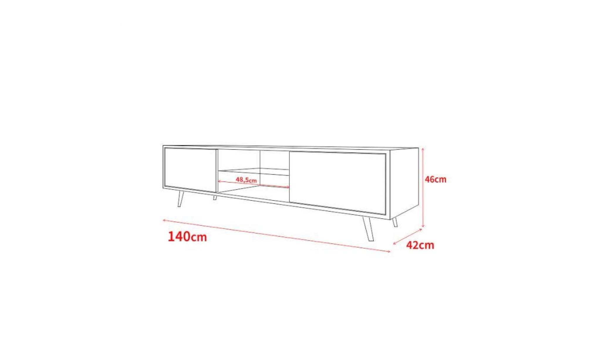 meuble tv / meuble de salon   rivano   140 cm   noir mat / noir brillant   avec led   style scandinave   style minimaliste pas cher