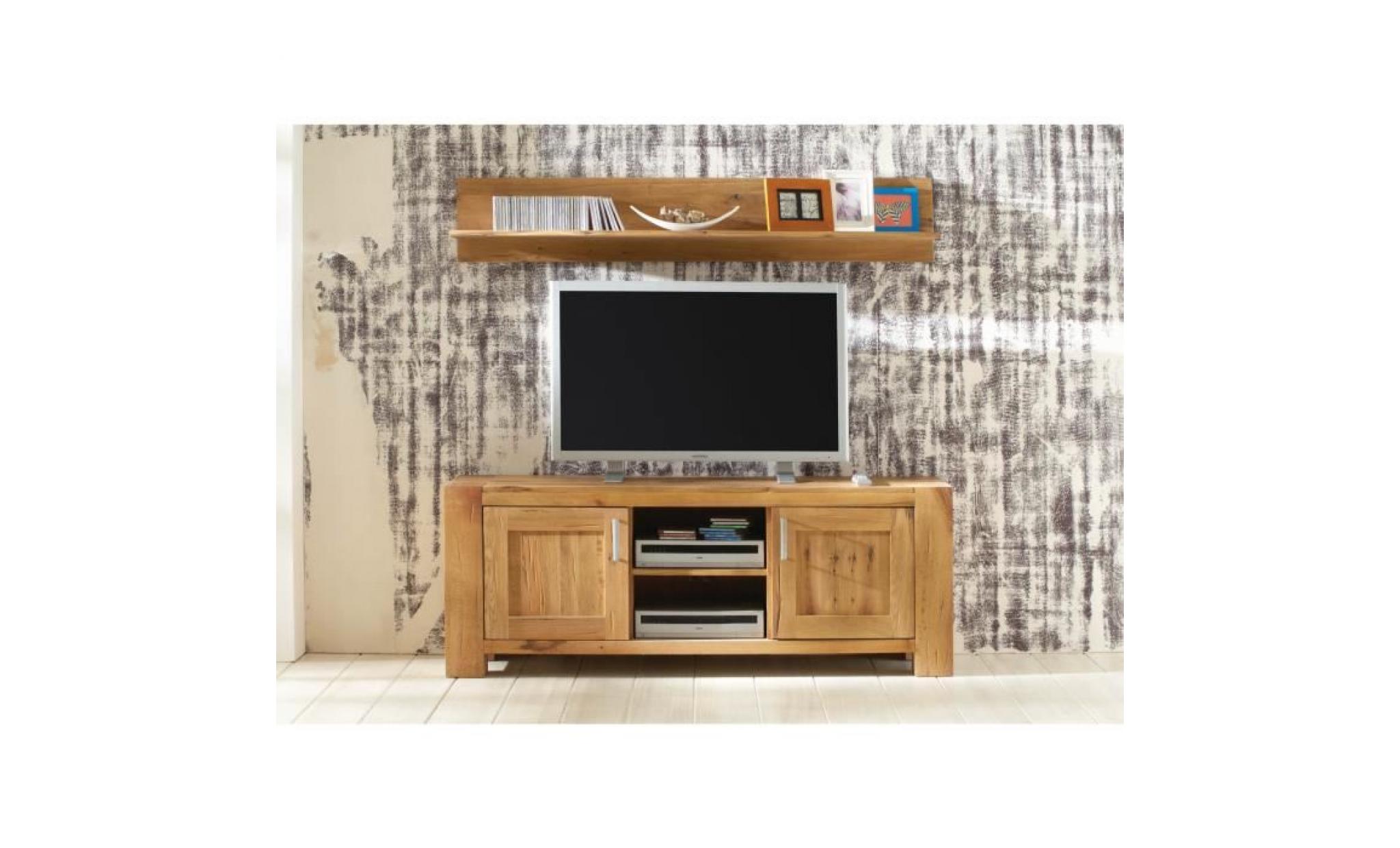 meuble tv rustique 133 cm à 1 tiroirs et 2 niches ouvertes en bois de chêne massif coloris chêne p 46411 co c justin chêne pas cher