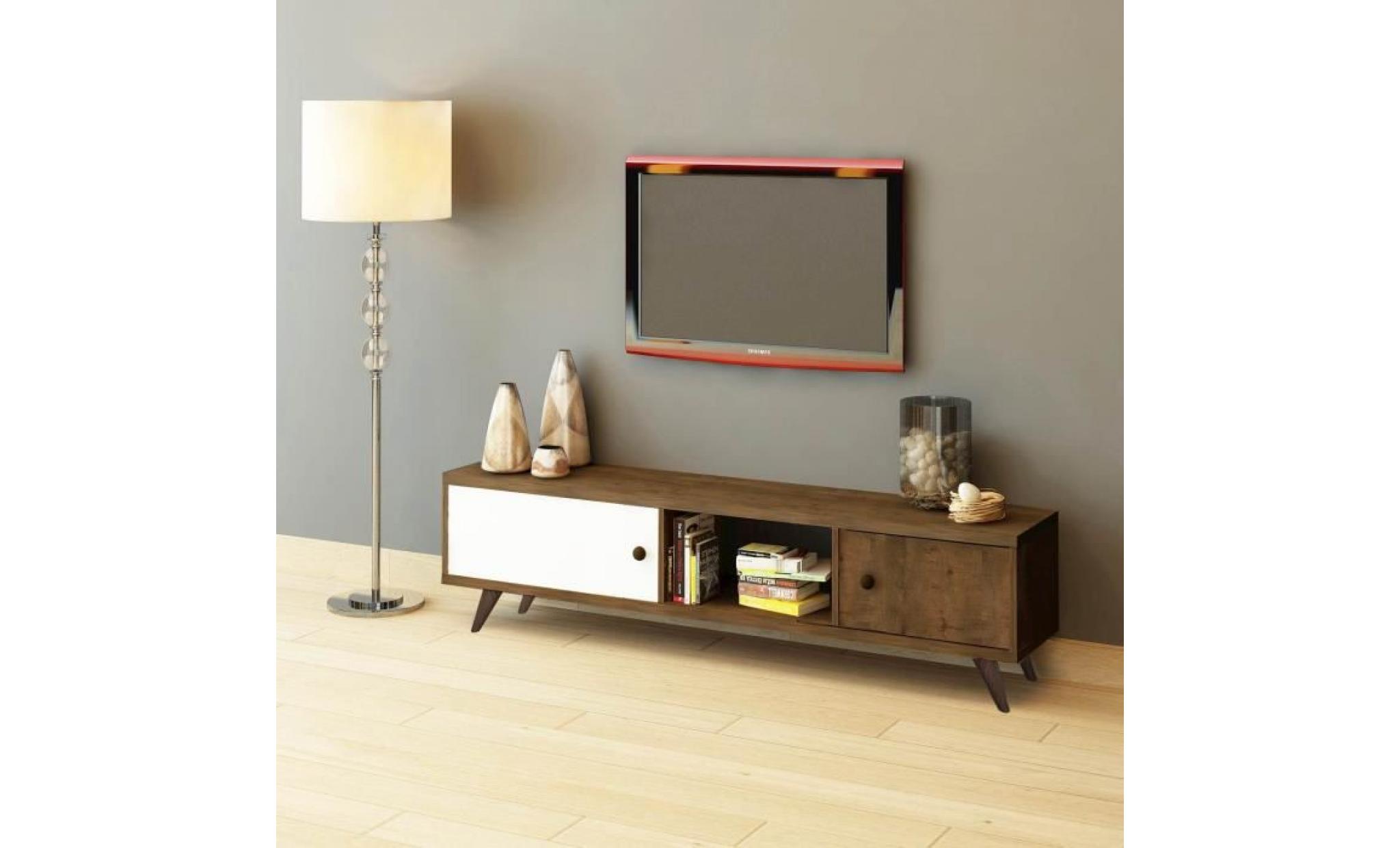 meuble tv rustique décoration   135 x 40 cm   marron et blanc pas cher