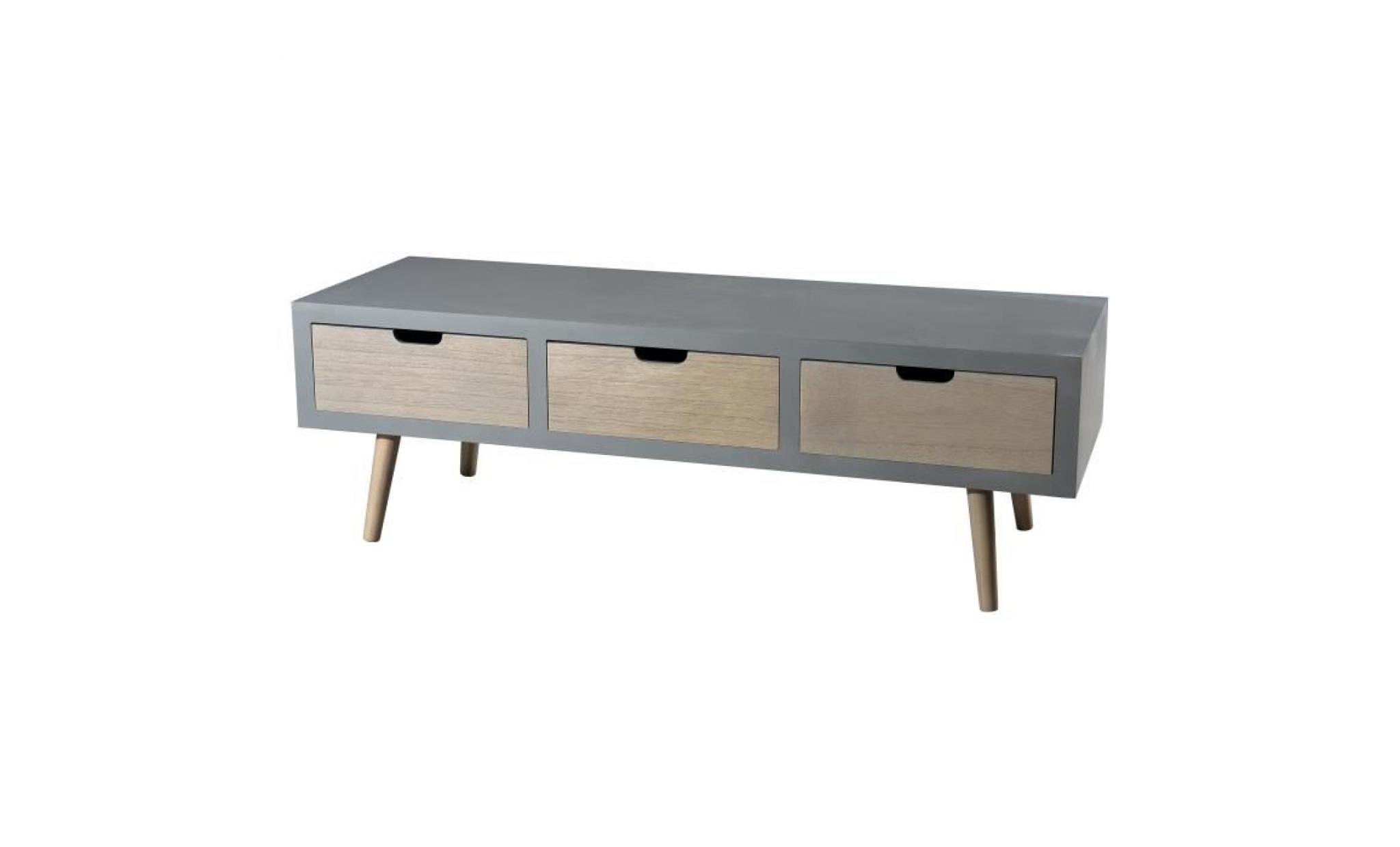 meuble tv scandinave gris effet béton brillant et décor bois naturel   l 120 cm