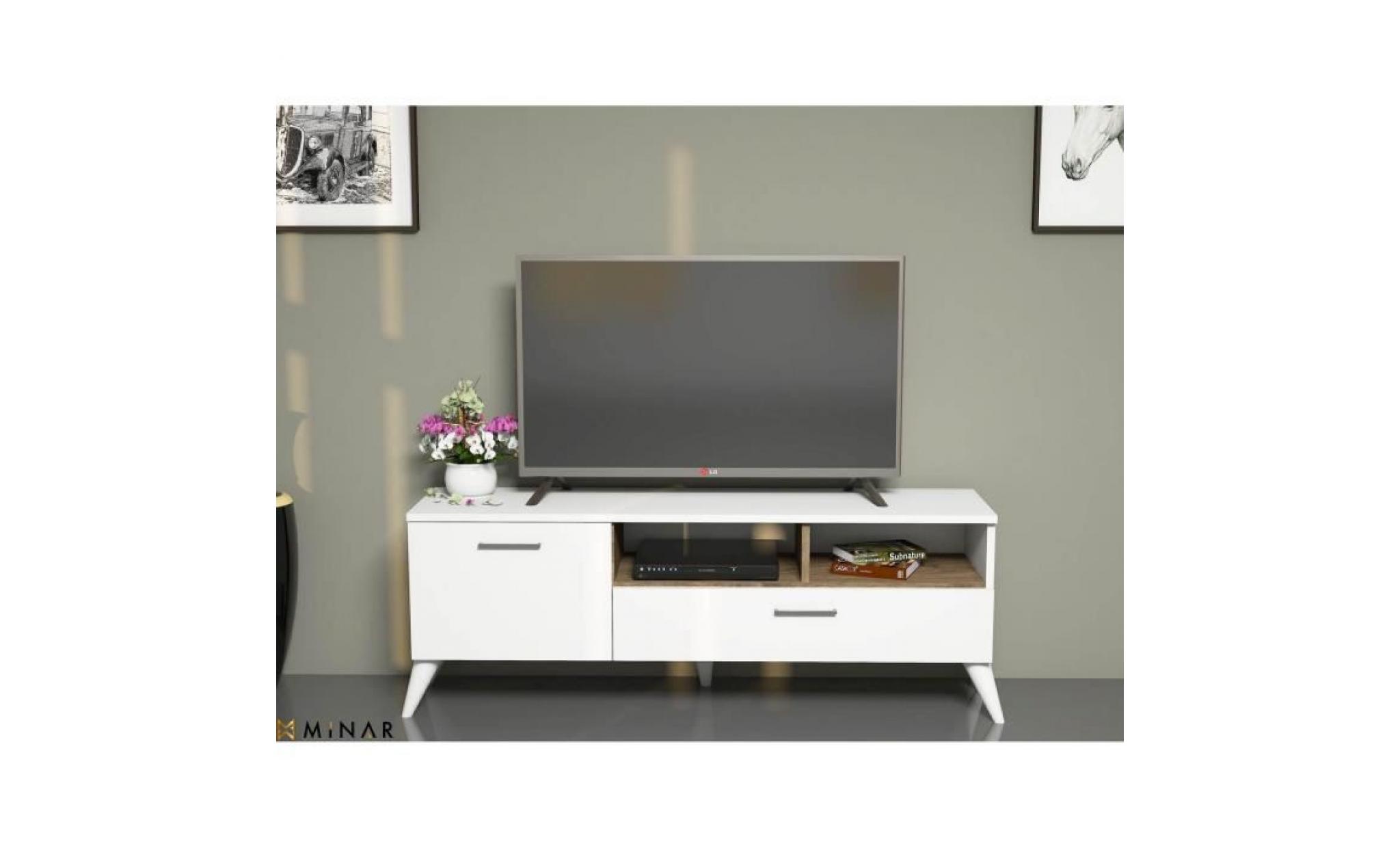 meuble tv scandinave sinba   120 x 48 cm   blanc pas cher