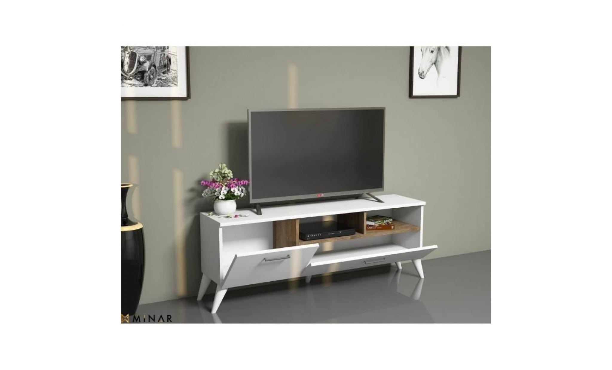 meuble tv scandinave sinba   120 x 48 cm   blanc pas cher