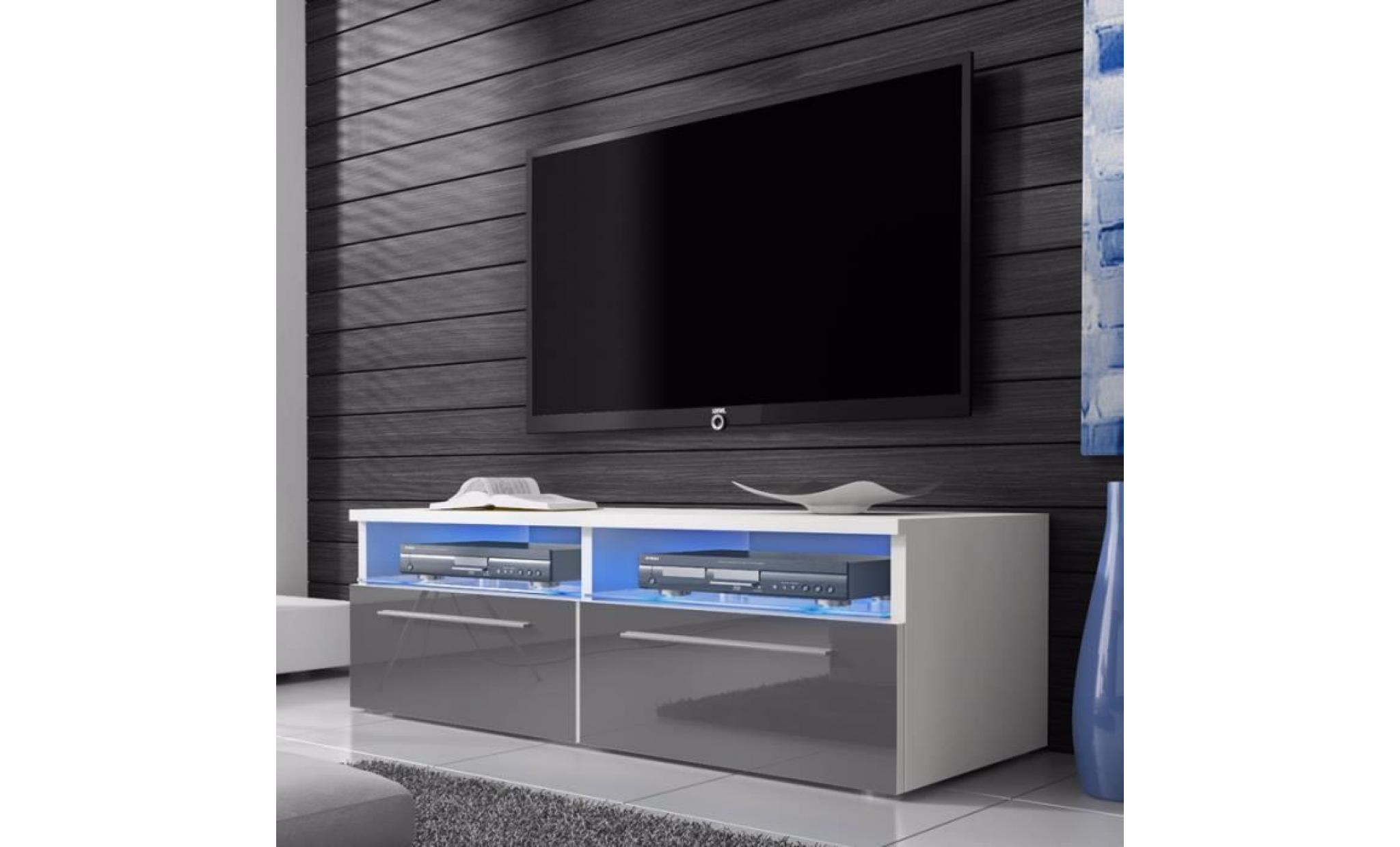 meuble tv / meuble salon   siena   100 cm   blanc mat / gris brillant   avec led bleue   style moderne   style classique