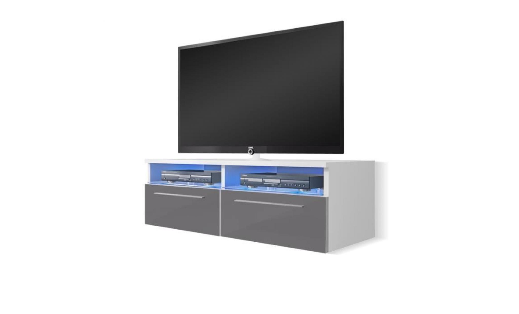 meuble tv / meuble salon   siena   100 cm   blanc mat / gris brillant   avec led bleue   style moderne   style classique pas cher
