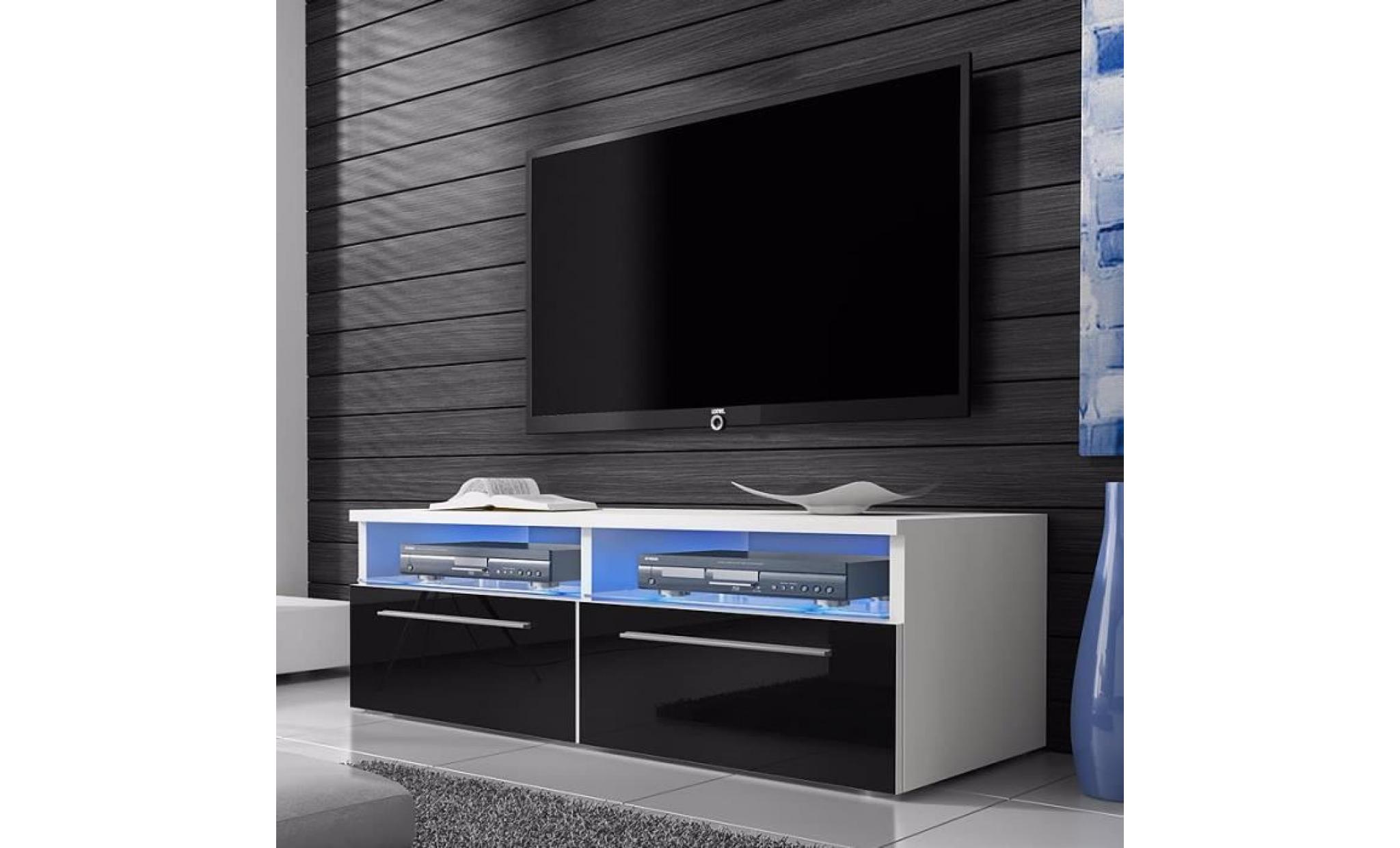 meuble tv / meuble salon   siena   100 cm   blanc mat / noir brillant   avec led bleue   style moderne   style classique