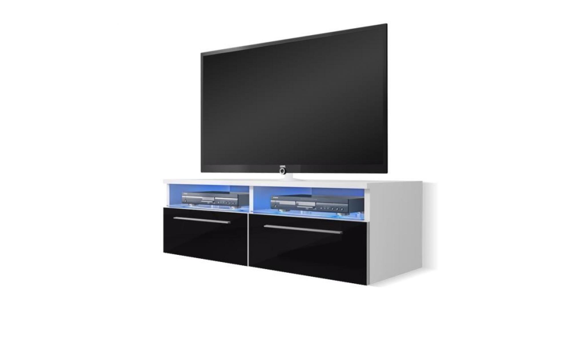 meuble tv / meuble salon   siena   100 cm   blanc mat / noir brillant   avec led bleue   style moderne   style classique pas cher