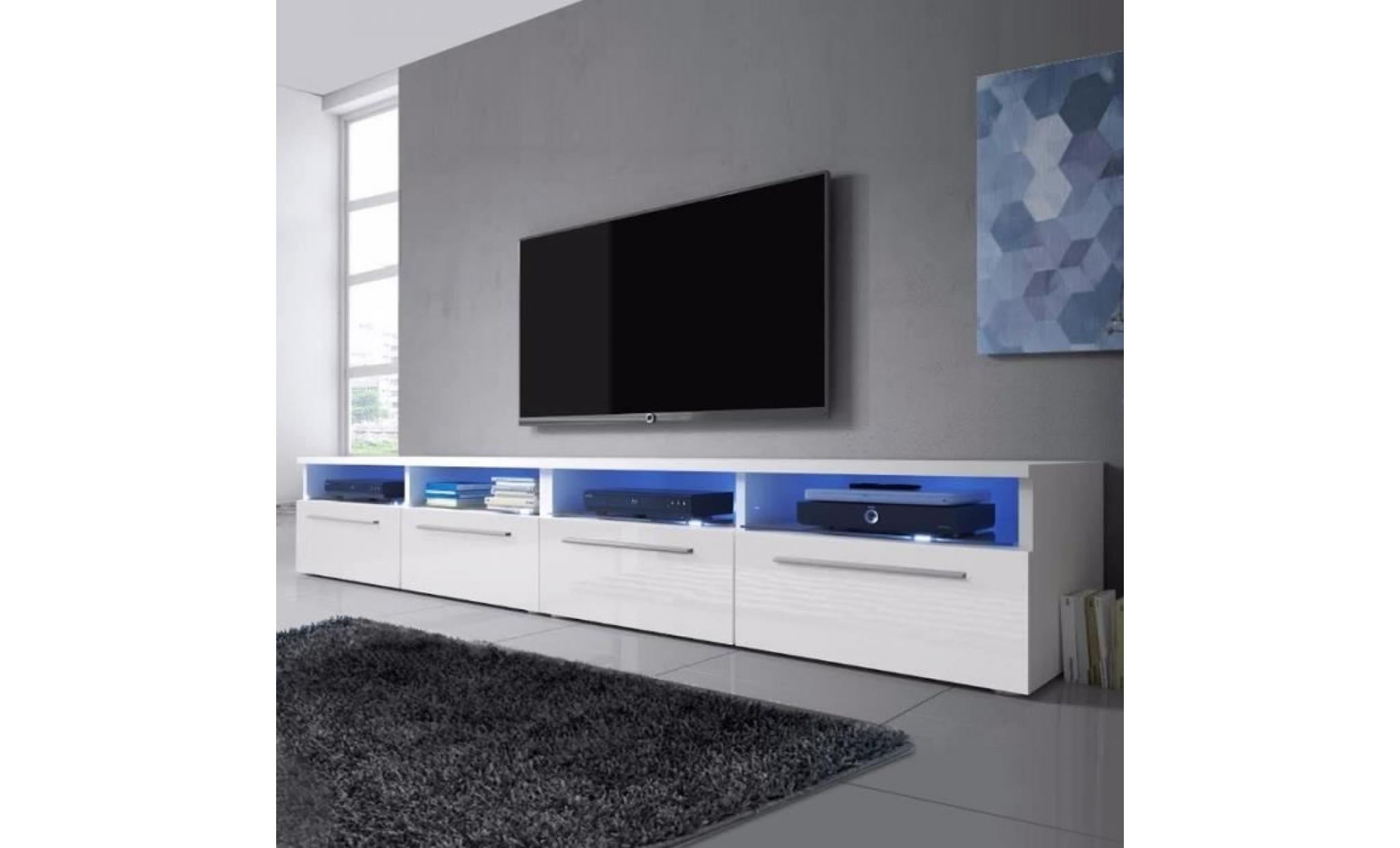 meuble tv / meuble salon   siena double   2x100 cm   blanc mat / blanc brillant   style contemporain   design intemporel