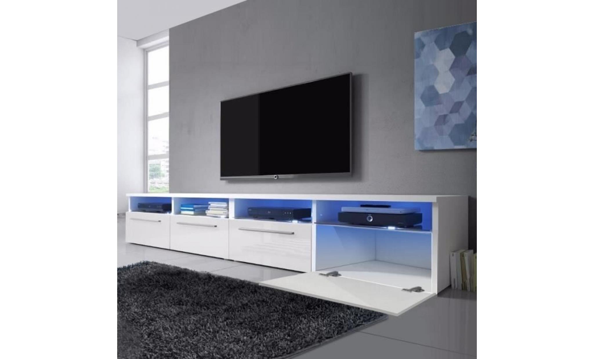 meuble tv / meuble salon   siena double   2x100 cm   blanc mat / blanc brillant   style contemporain   design intemporel pas cher