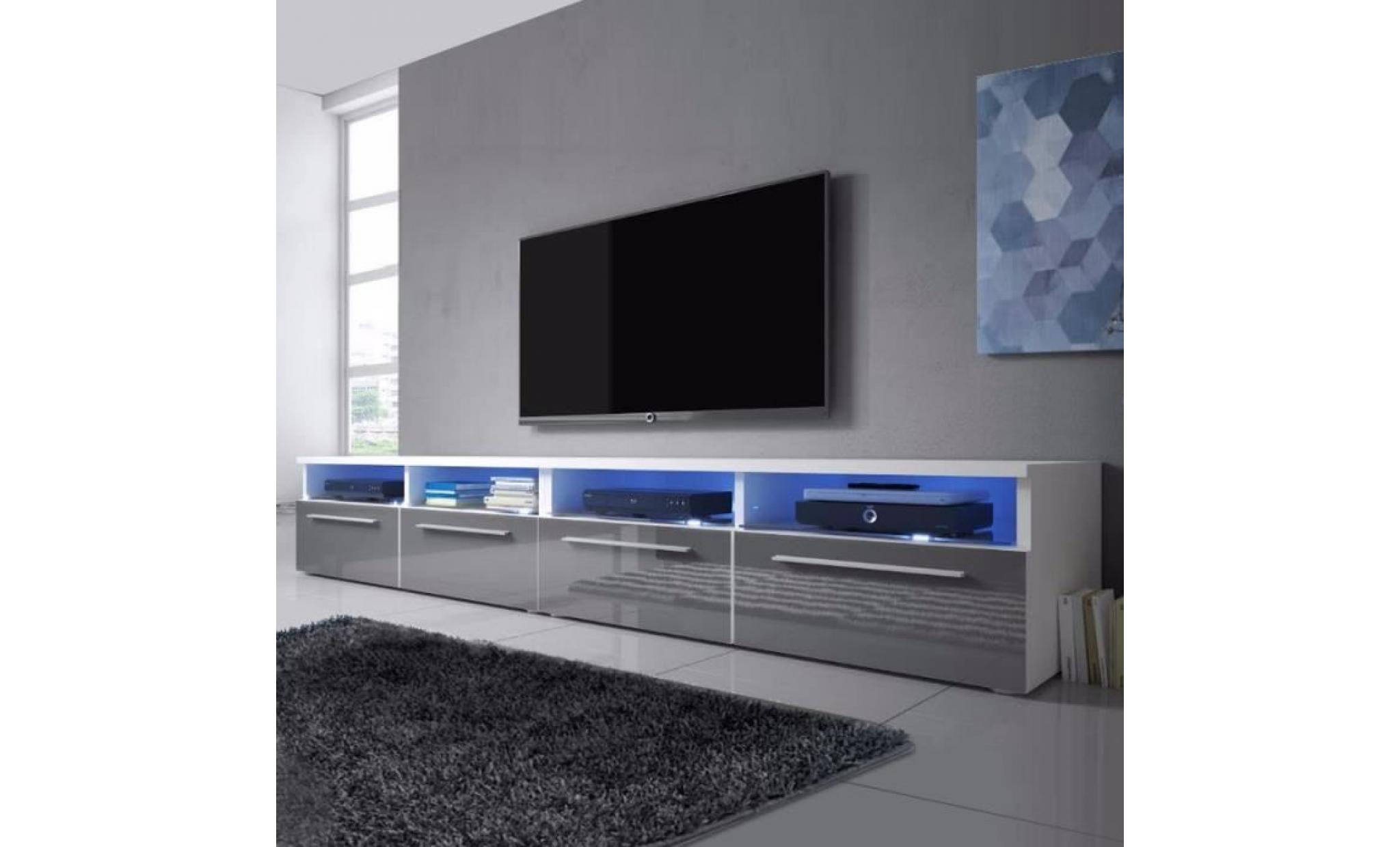 meuble tv / meuble salon   siena double   2x100 cm   blanc mat / gris brillant   style contemporain   design intemporel