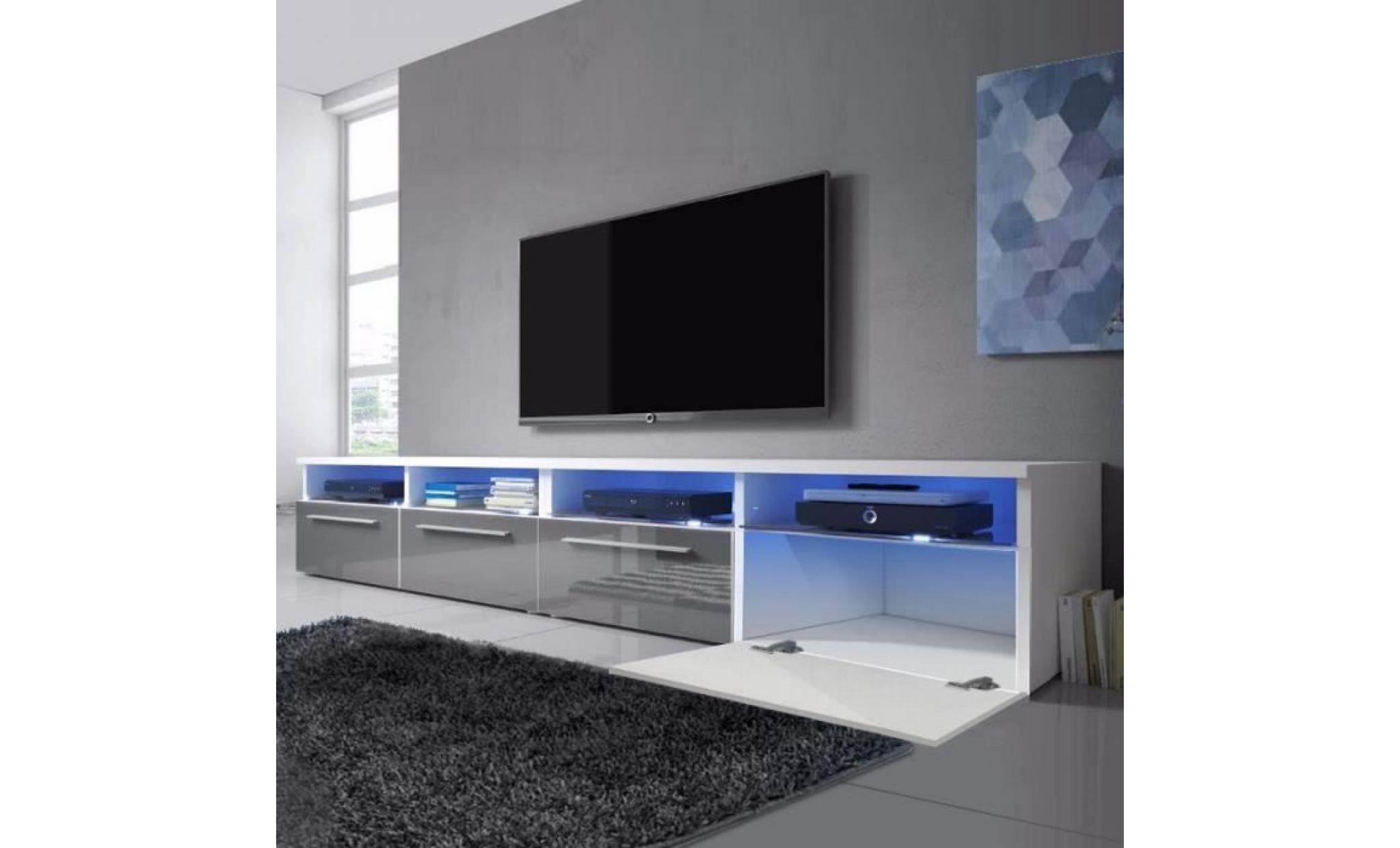 meuble tv / meuble salon   siena double   2x100 cm   blanc mat / gris brillant   style contemporain   design intemporel pas cher