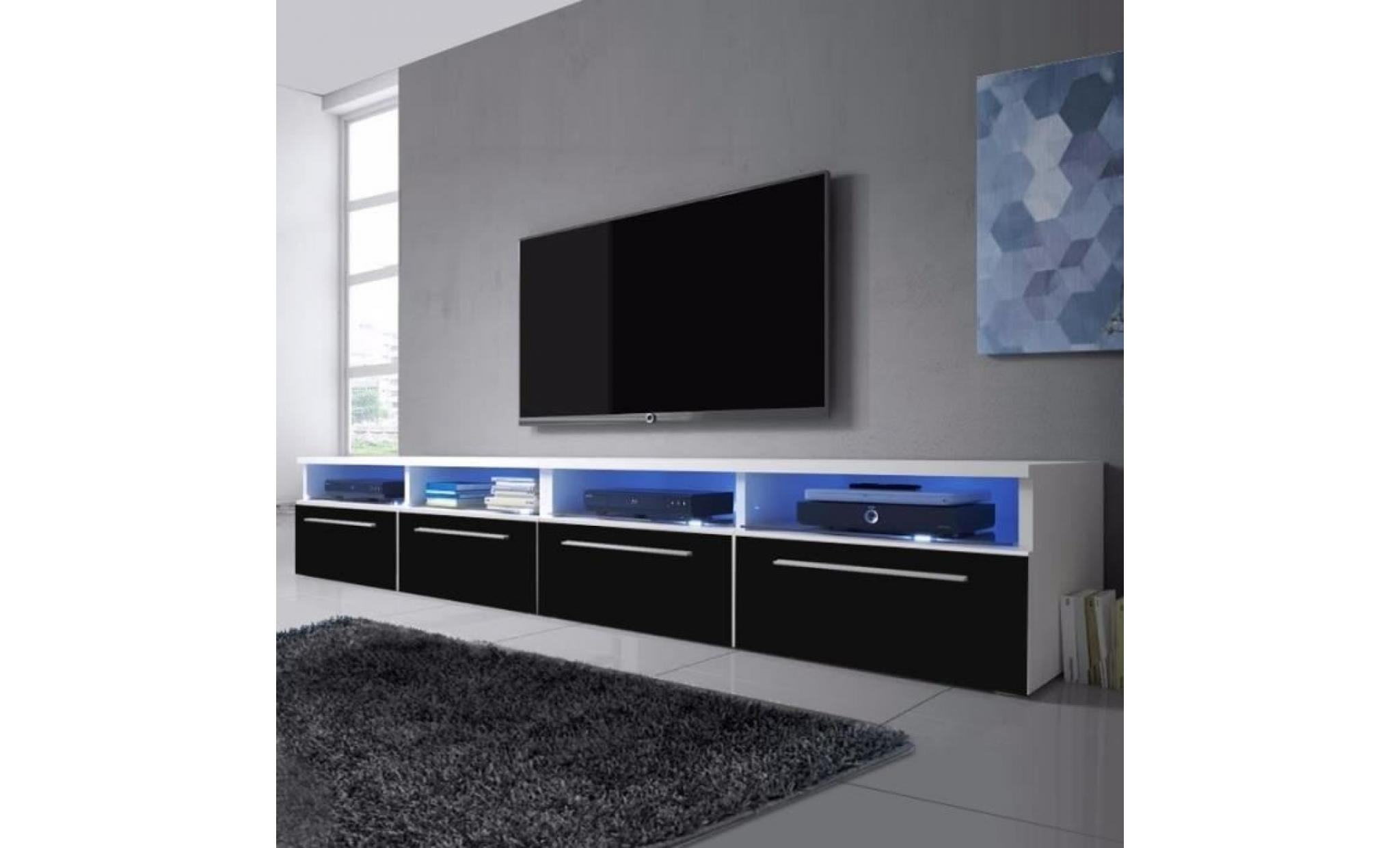 meuble tv / meuble salon   siena double   2x100 cm   blanc mat / noir brillant   style contemporain   design intemporel
