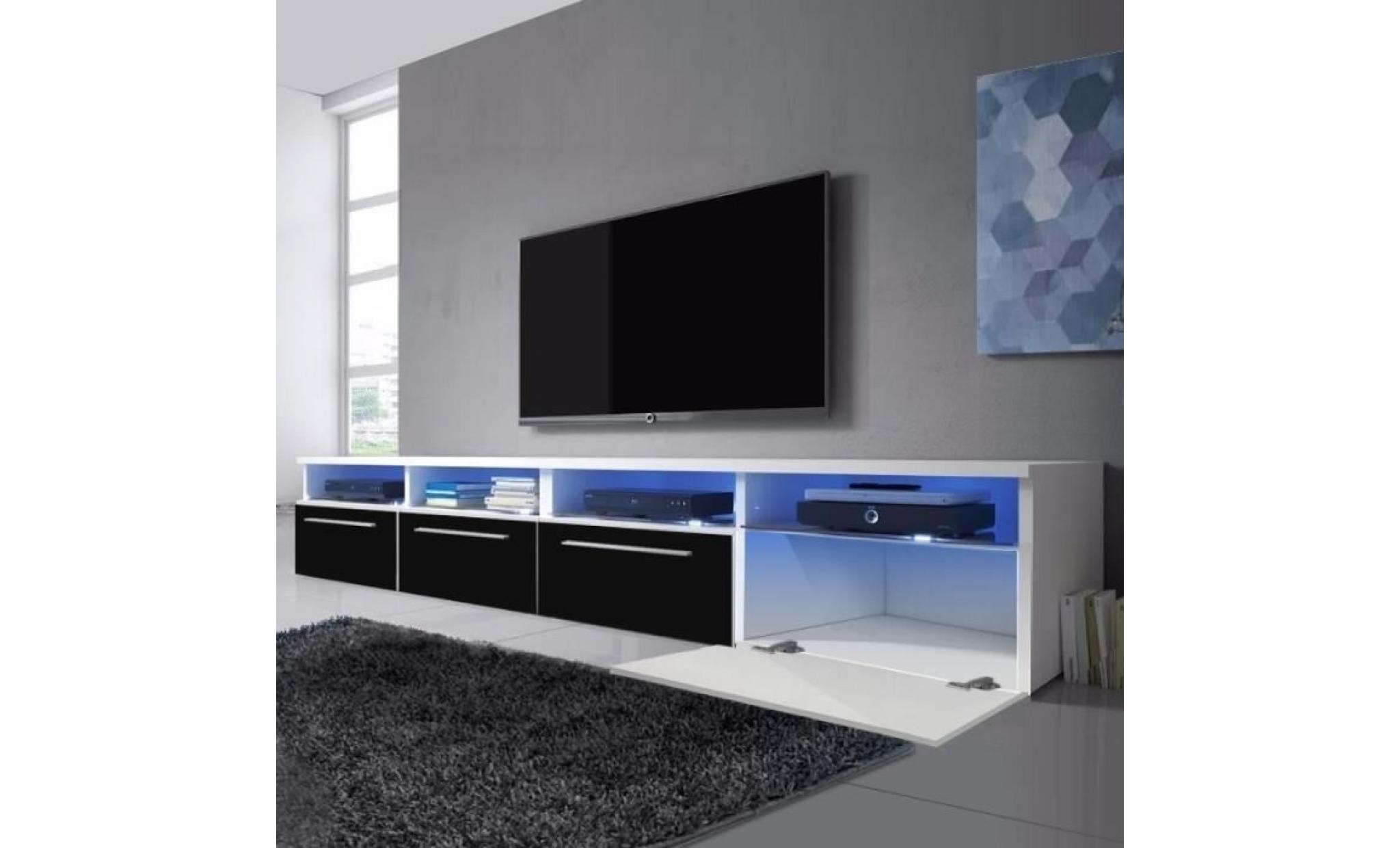 meuble tv / meuble salon   siena double   2x100 cm   blanc mat / noir brillant   style contemporain   design intemporel pas cher