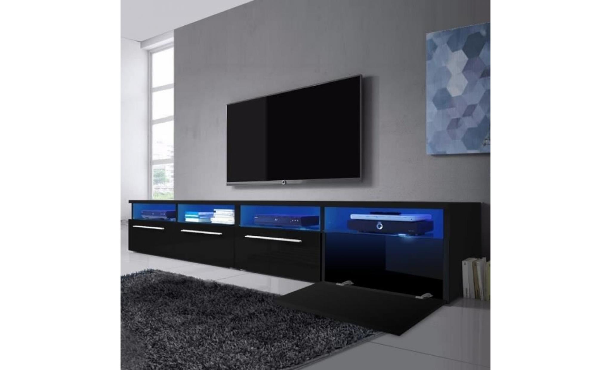 meuble tv / meuble salon   siena double   2x100 cm   noir mat / noir brillant   style contemporain   design intemporel pas cher