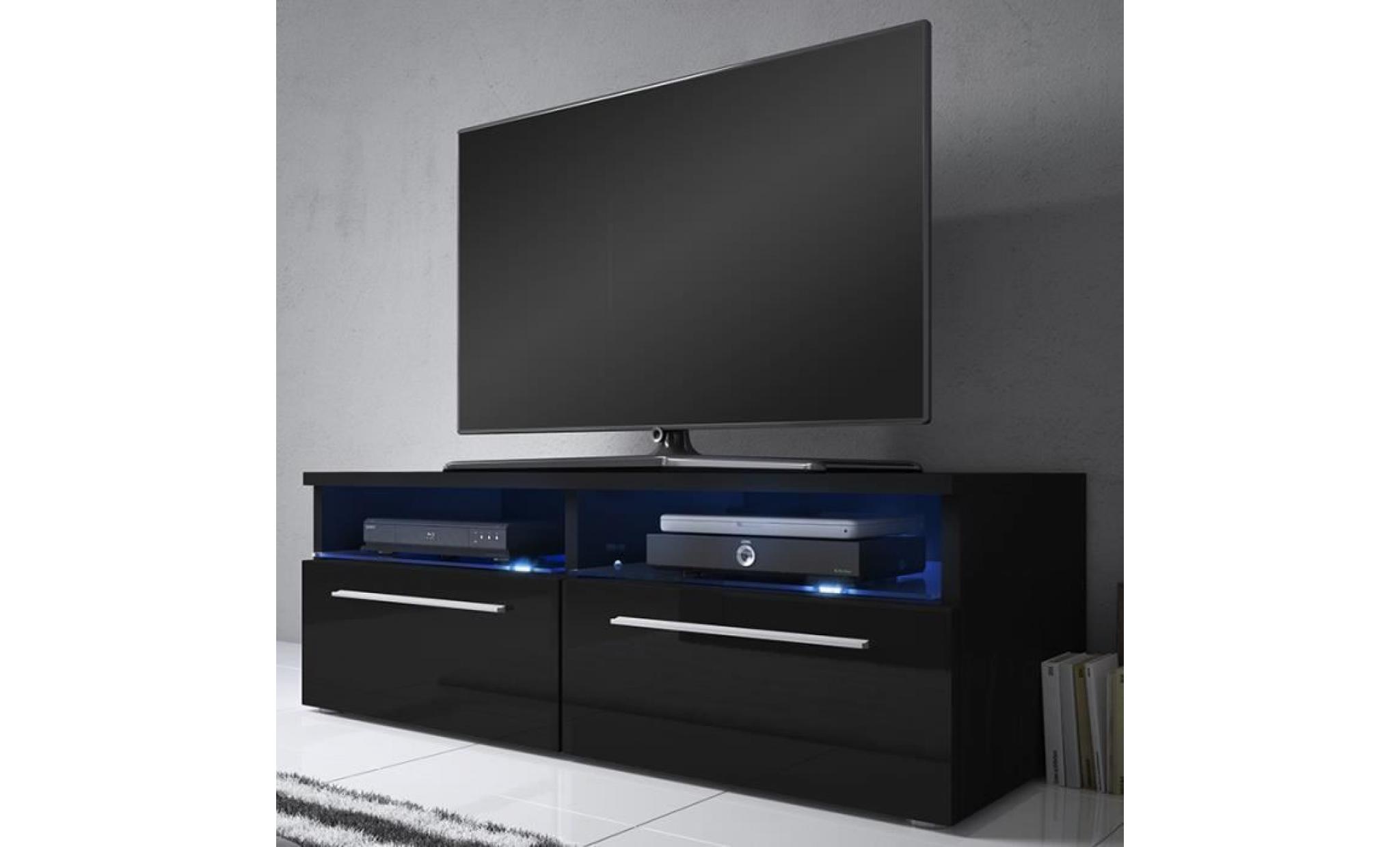meuble tv / meuble salon   siena   100 cm   noir mat / noir brillant   avec led bleue   style moderne   style classique