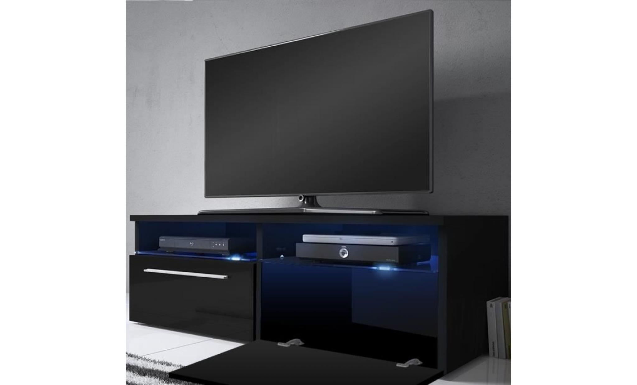 meuble tv / meuble salon   siena   100 cm   noir mat / noir brillant   avec led bleue   style moderne   style classique pas cher