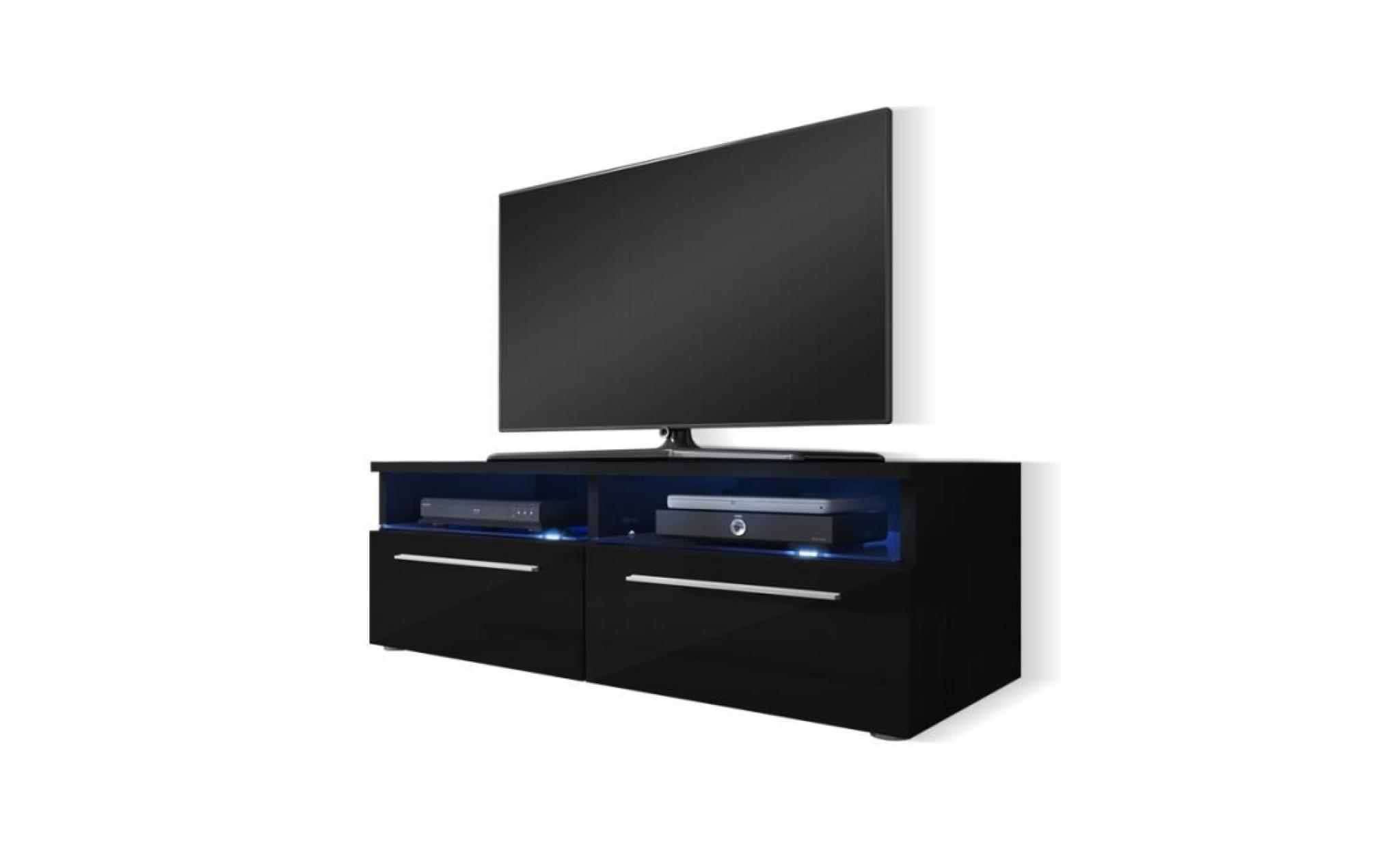 meuble tv / meuble salon   siena   100 cm   noir mat / noir brillant   avec led bleue   style moderne   style classique pas cher