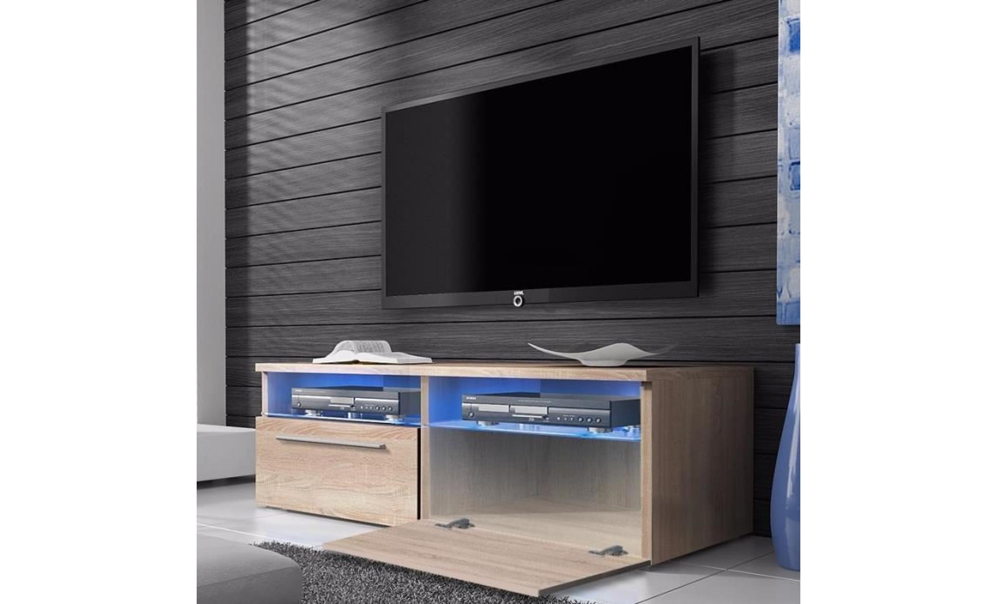 meuble tv / meuble salon   siena   100 cm   effet chêne   avec led bleue   style moderne   style classique pas cher