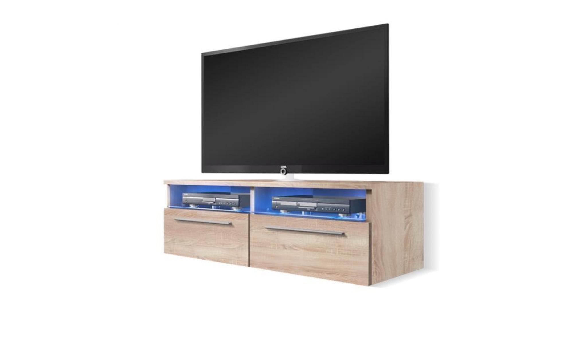 meuble tv / meuble salon   siena   100 cm   effet chêne   avec led bleue   style moderne   style classique pas cher