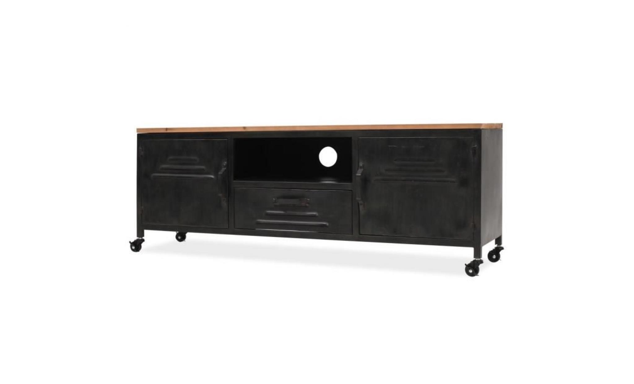 meuble tv style industriel avec tiroir 120 x 30 x 43 cm noir